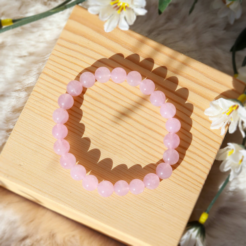 Rose Quartz Round Beaded Bracelet Size:8 mm