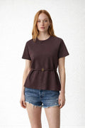 BLYTE Raglan Belted Peplum Top: Brown