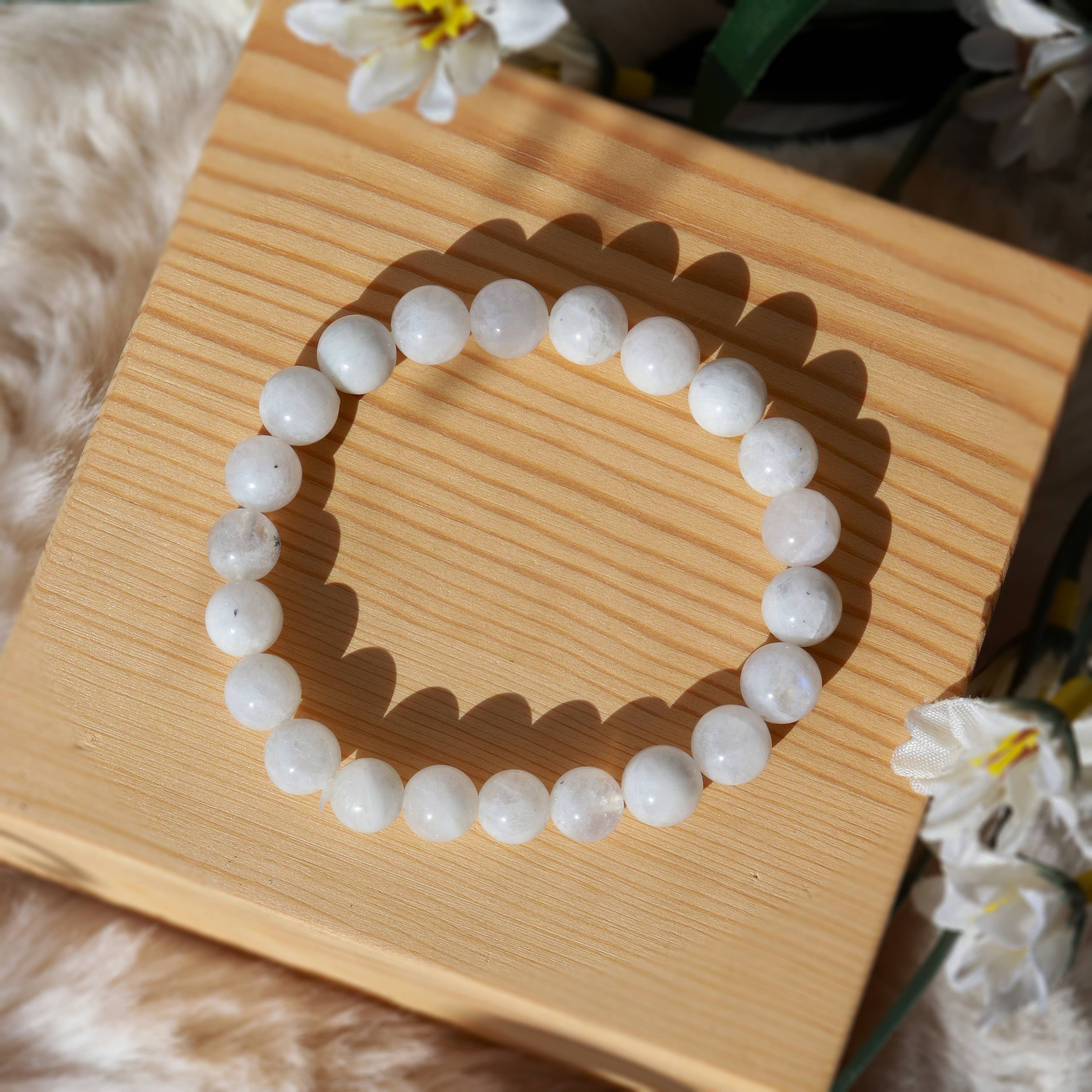 Rainbow Moonstone Round Beaded Bracelet 8 mm