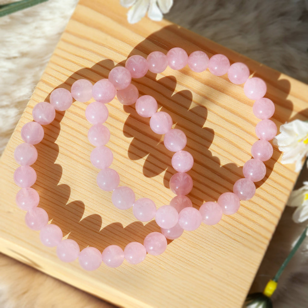 Rose Quartz Round Beaded Bracelet Size:8 mm