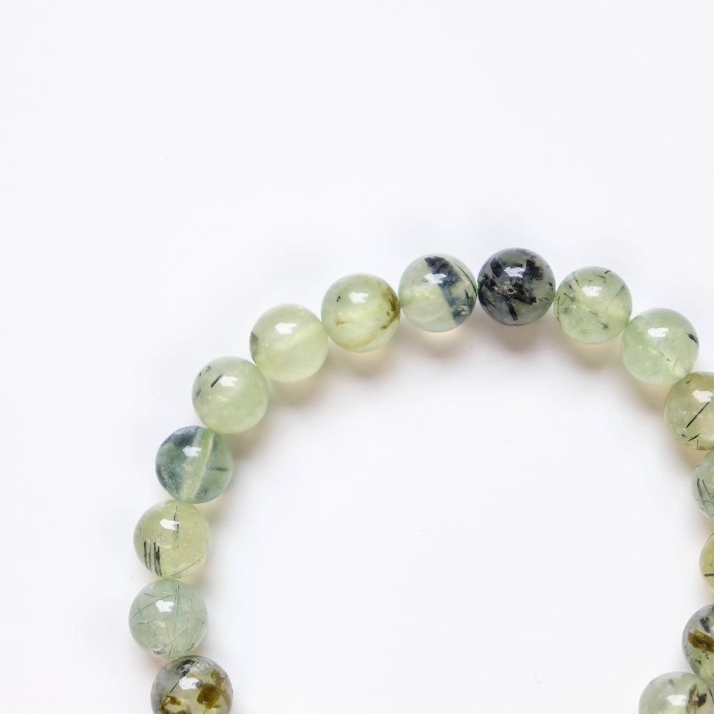 Epidote In Prehnite with Black Tourmaline Beaded Bracelet 8 mm