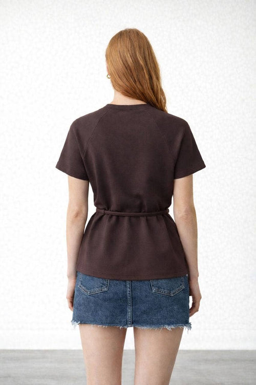 BLYTE Raglan Belted Peplum Top: Brown