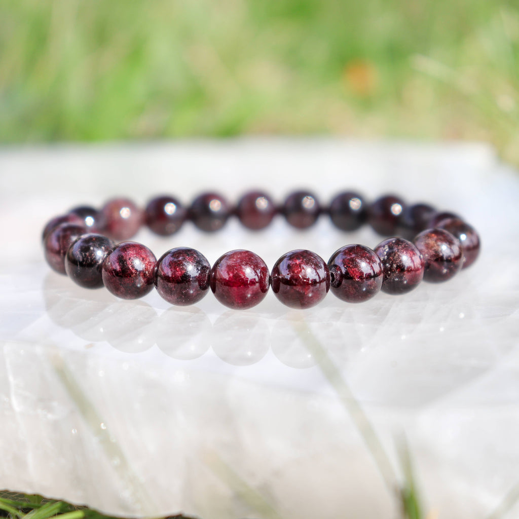 Garnet Round Beaded Bracelet 8 mm