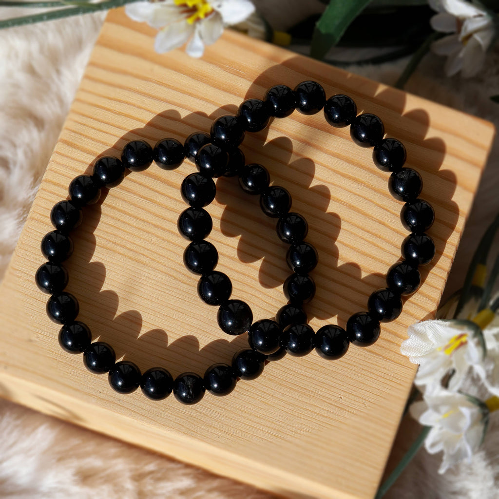 Black Obsidian Round Beaded Bracelet 8 mm
