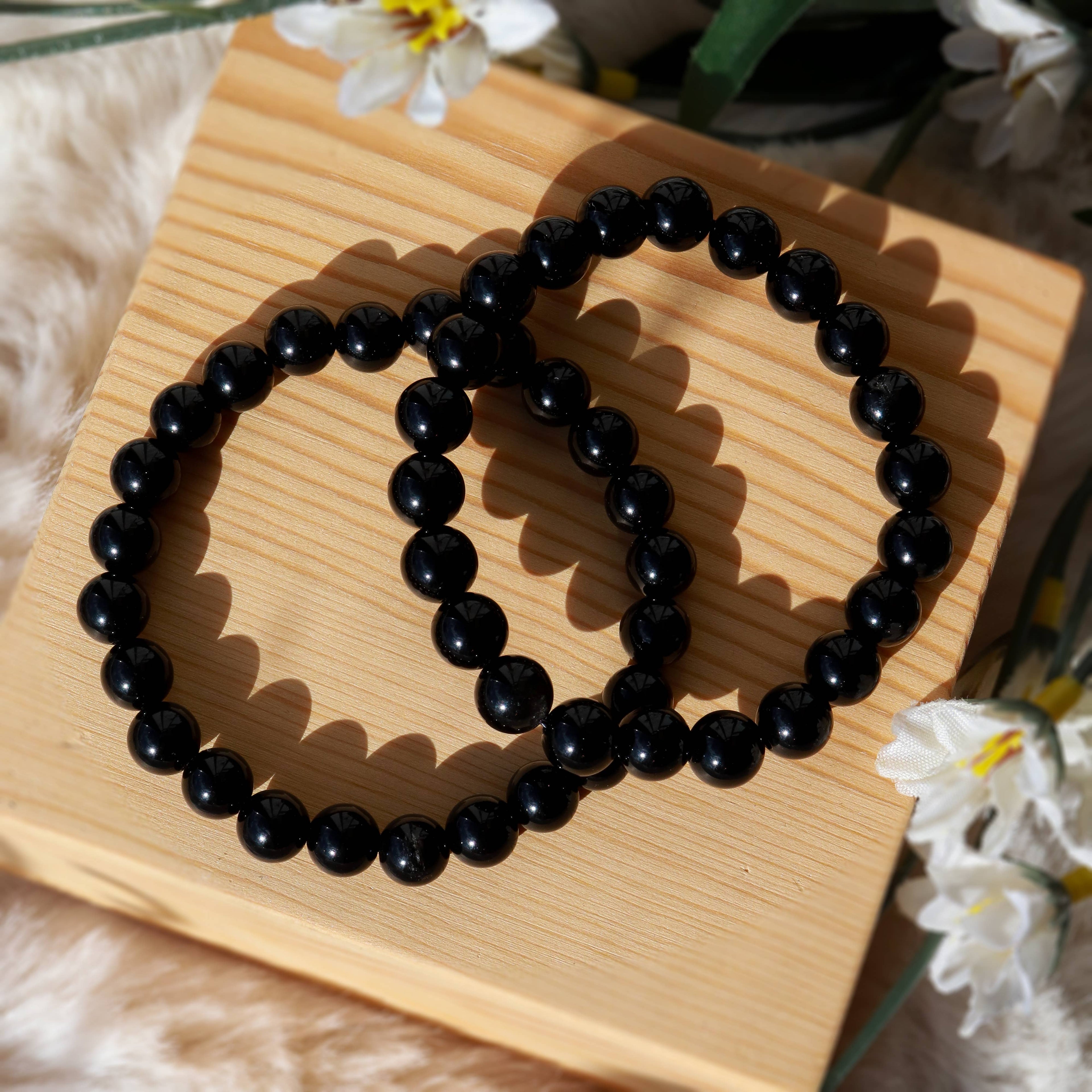 Black Obsidian Round Beaded Bracelet 8 mm