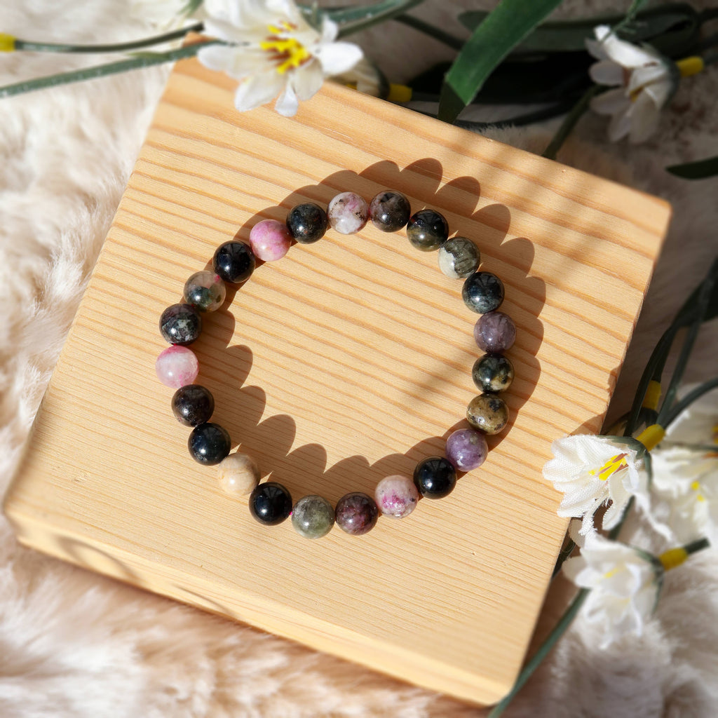 Watermelon Tourmaline Round Beaded Bracelet  8 mm
