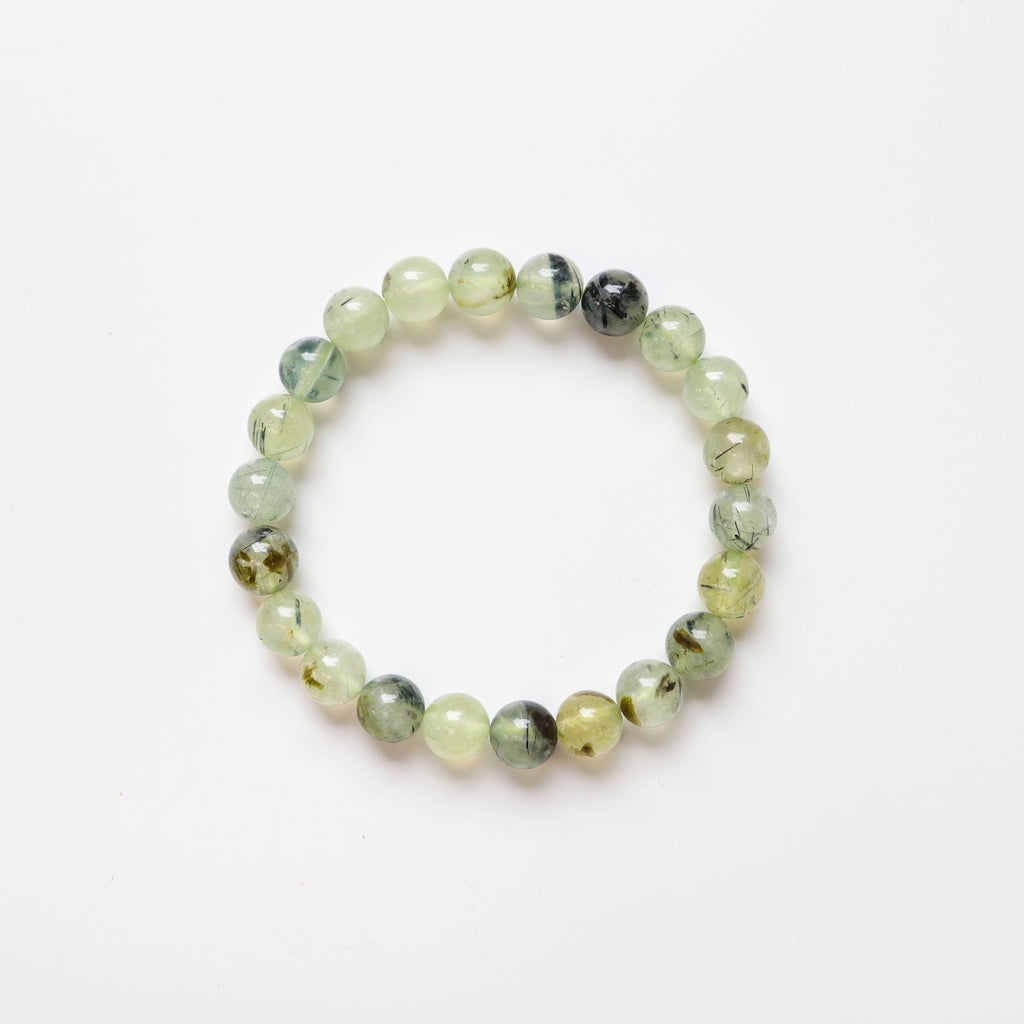 Epidote In Prehnite with Black Tourmaline Beaded Bracelet 8 mm