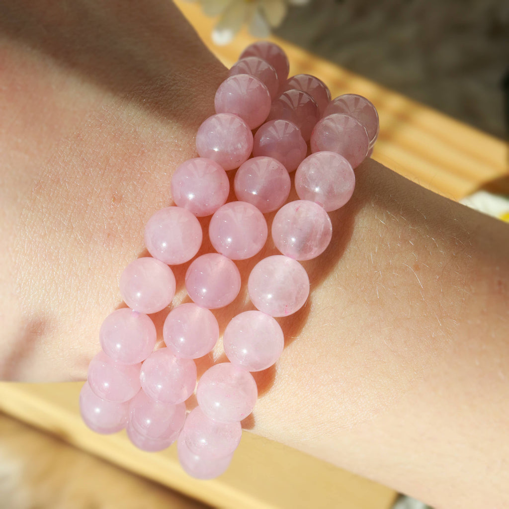 Rose Quartz Round Beaded Bracelet Size:8 mm