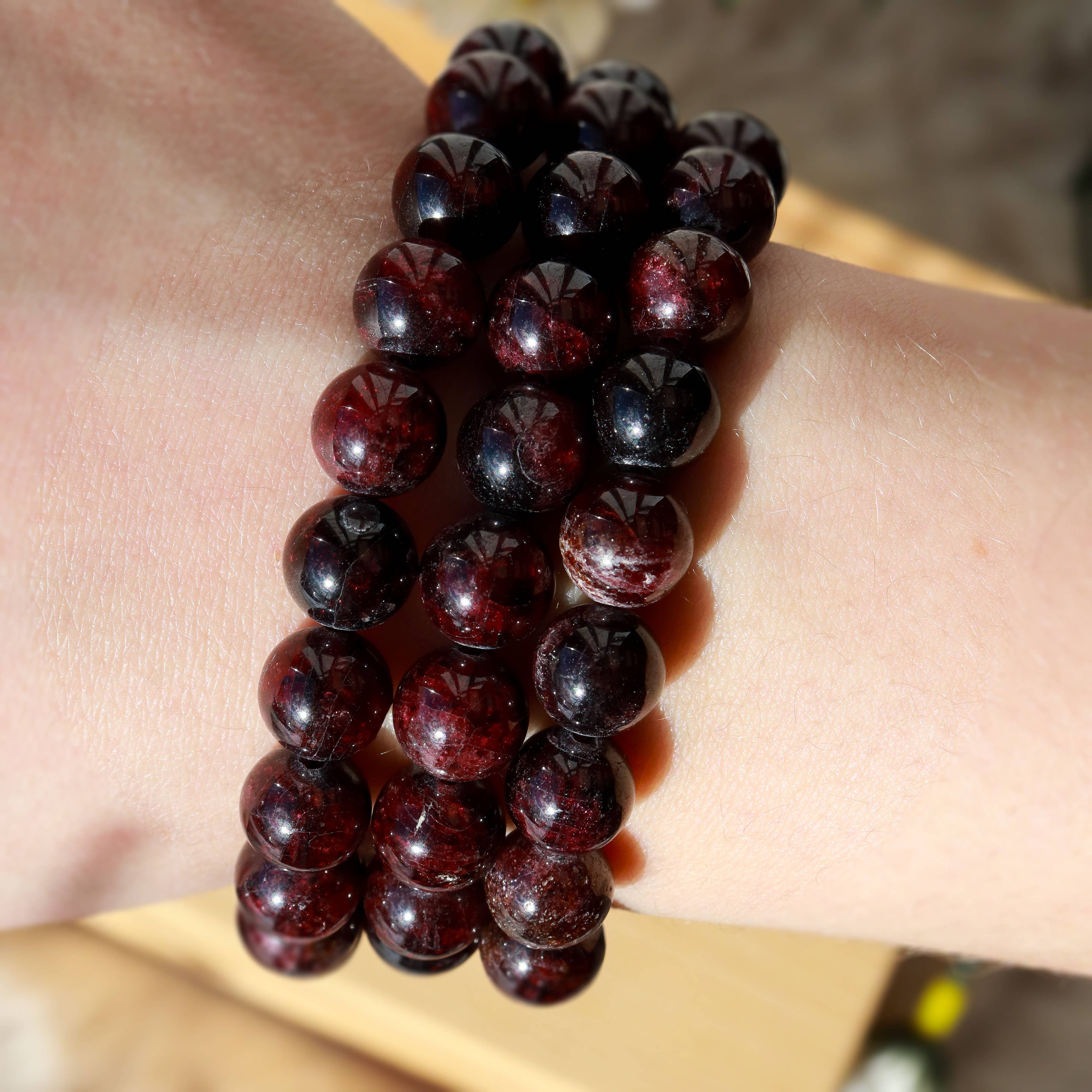 Garnet Round Beaded Bracelet 8 mm