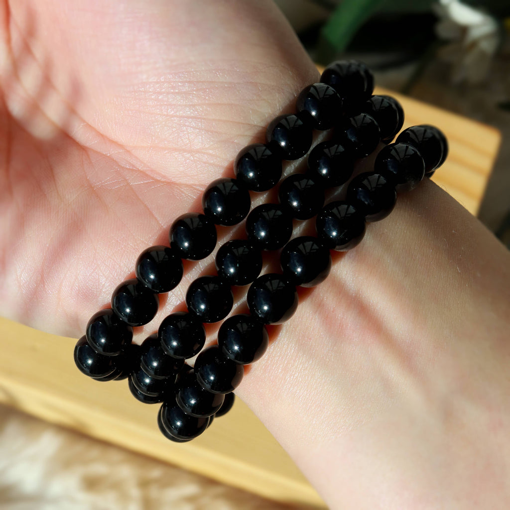 Black Obsidian Round Beaded Bracelet 8 mm