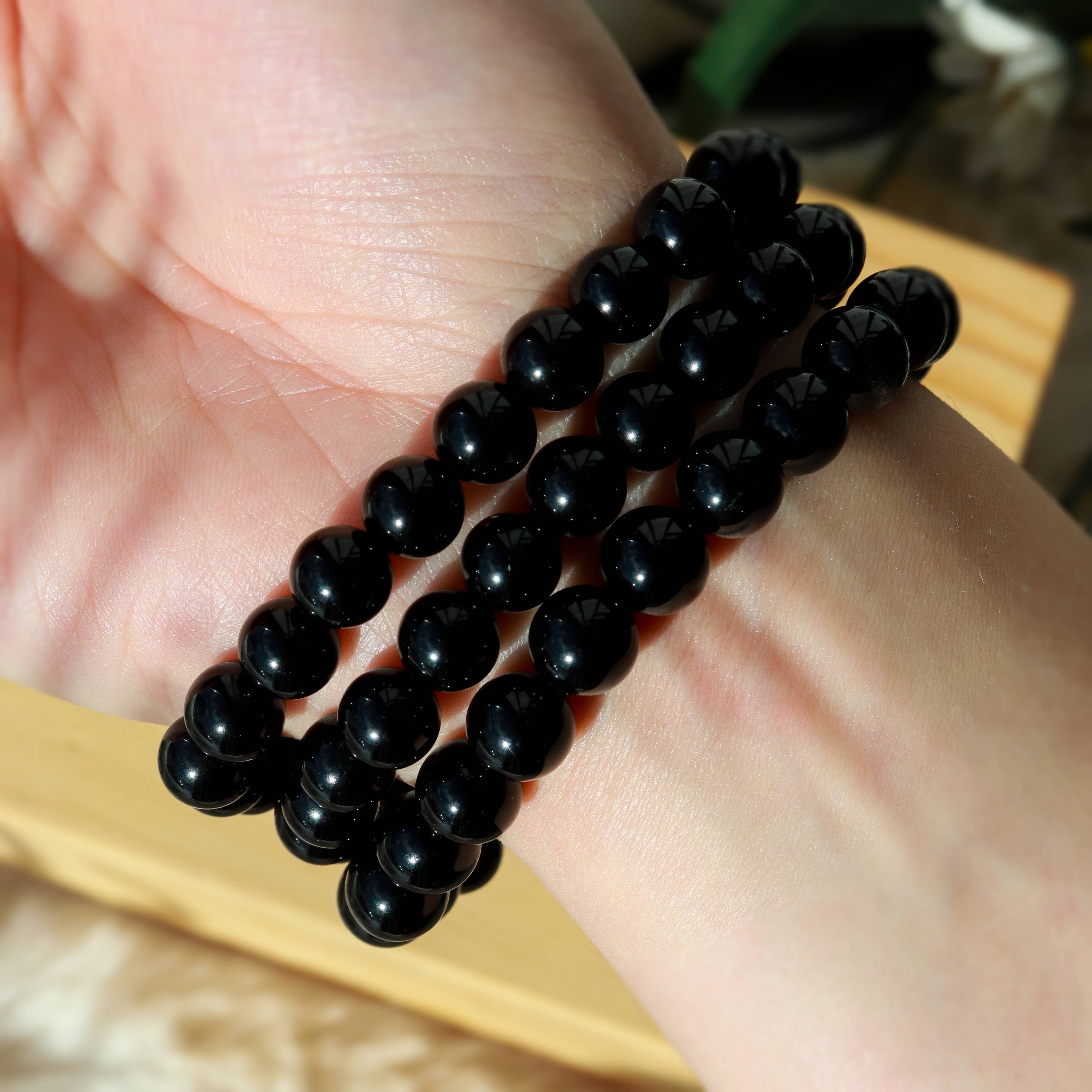 Black Obsidian Round Beaded Bracelet 8 mm