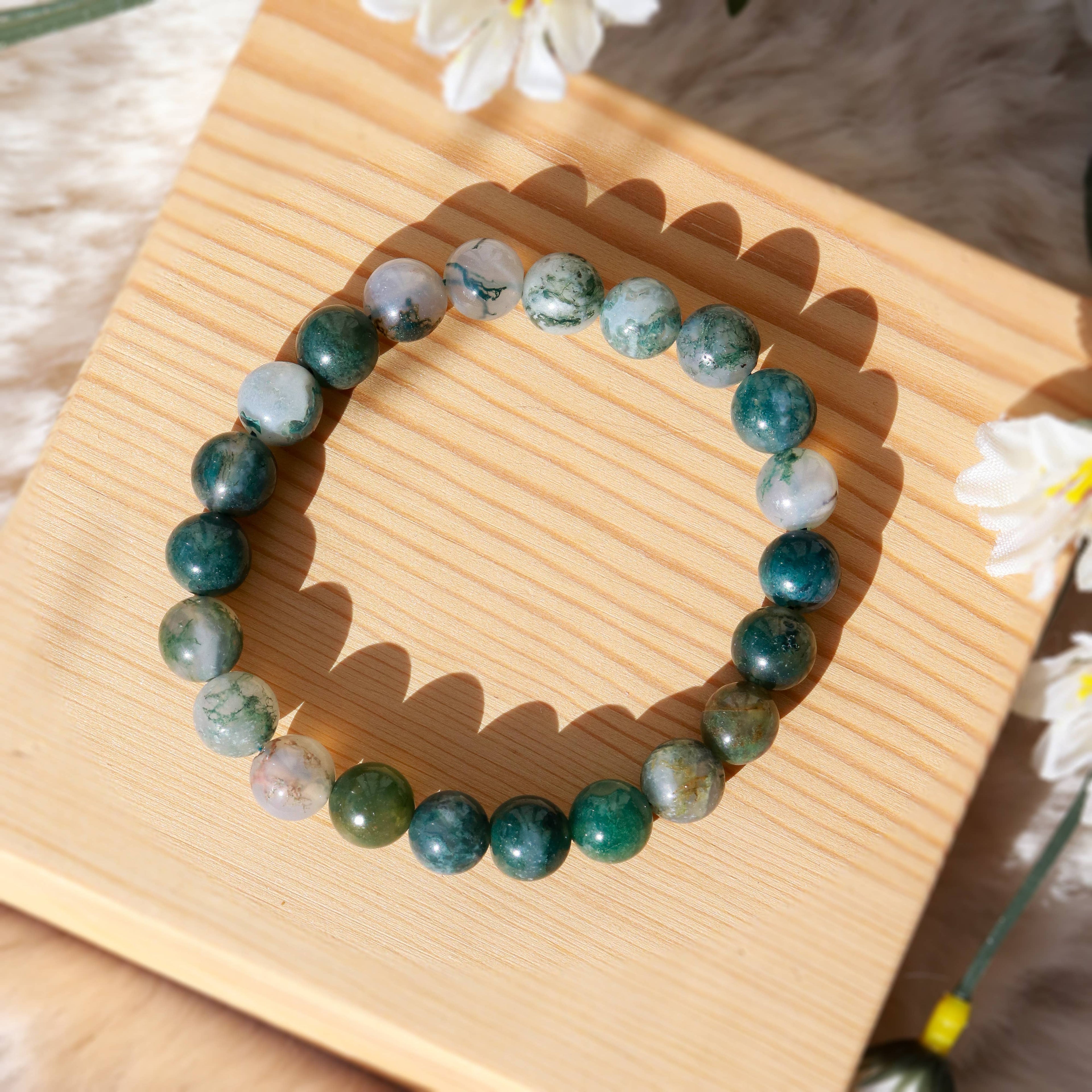 Moss Agate Round Beaded Bracelet 8 mm