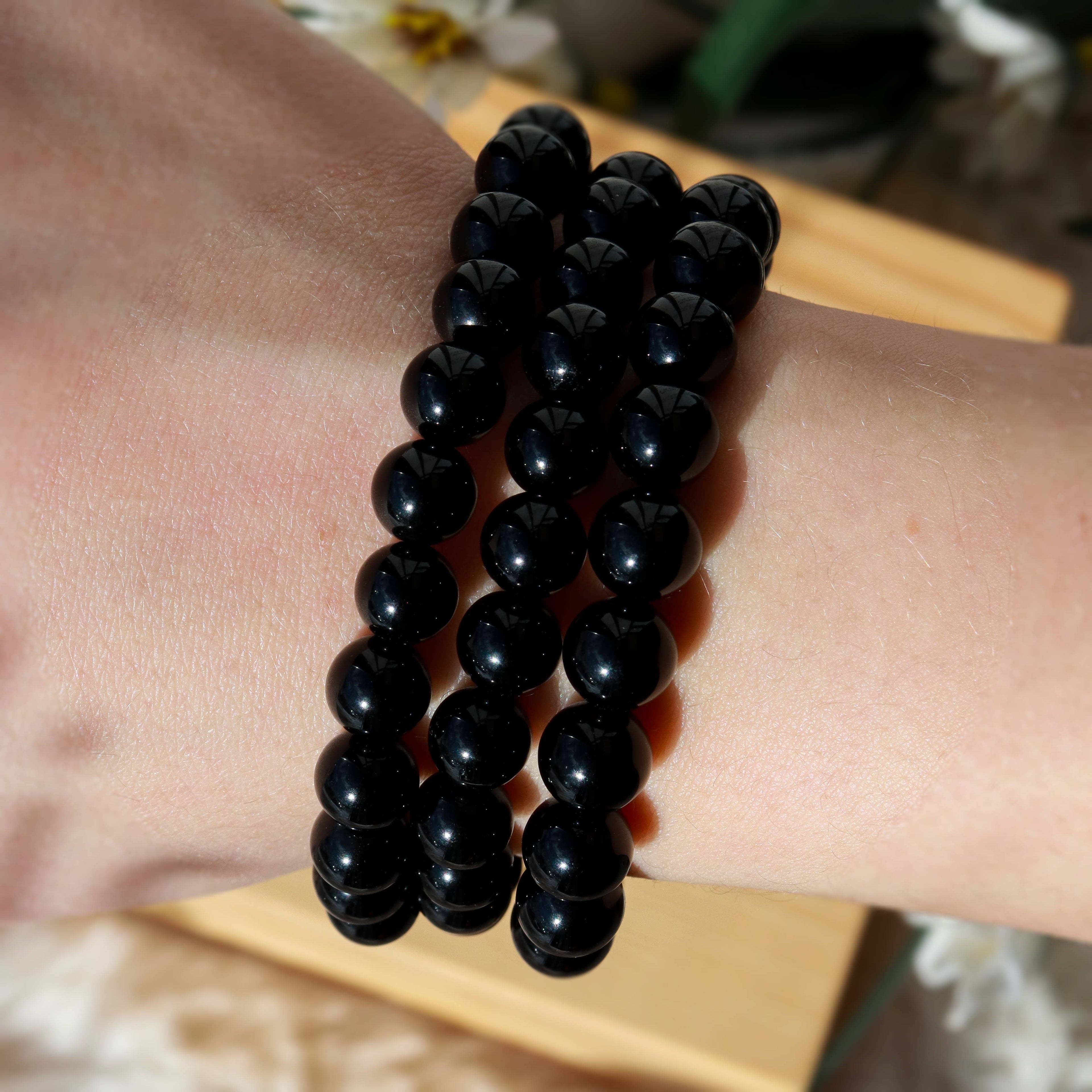 Black Obsidian Round Beaded Bracelet 8 mm