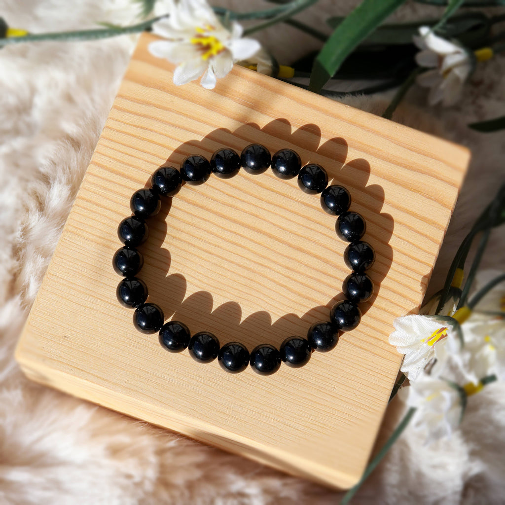 Black Tourmaline Round Beaded Bracelet for Protection 8 mm