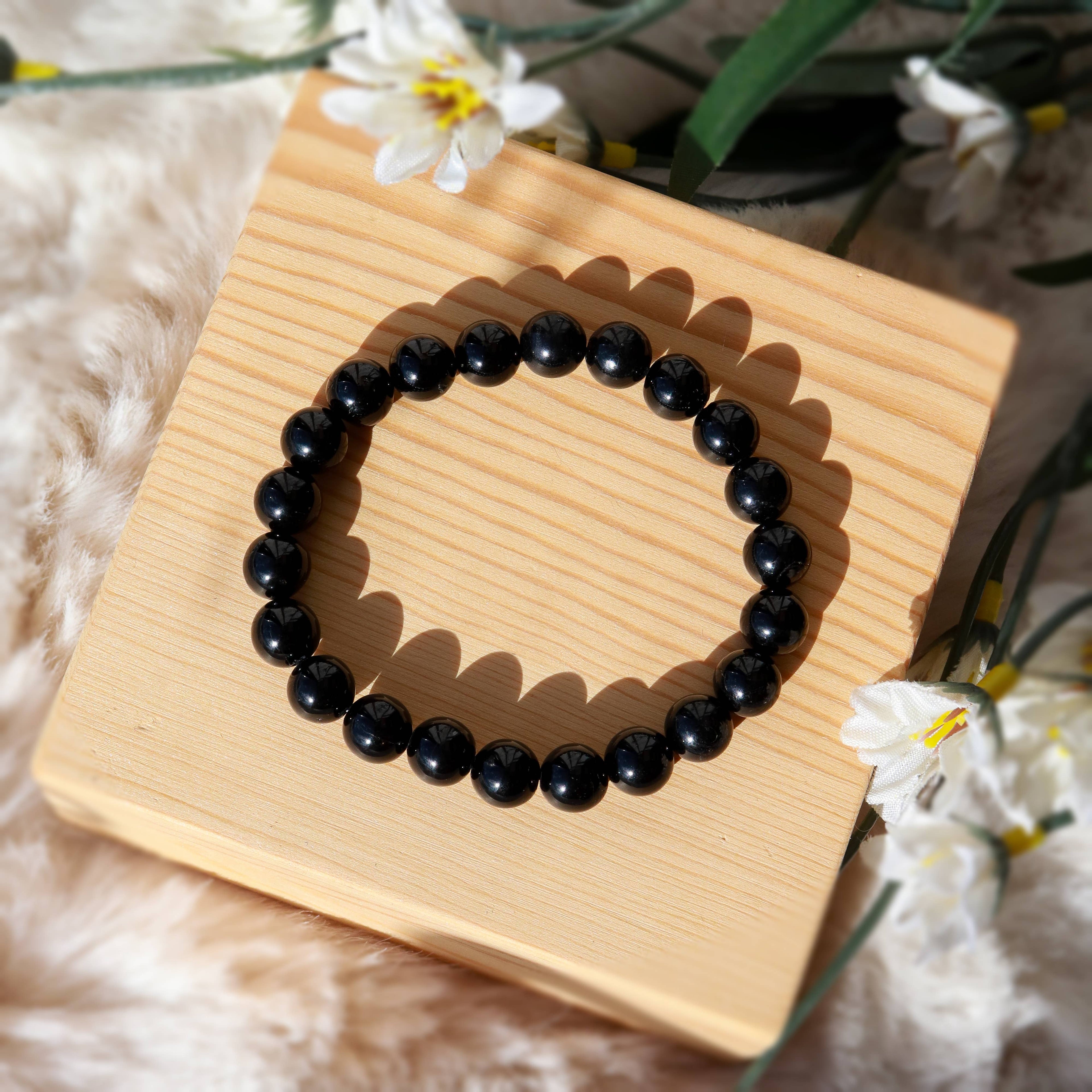 Black Tourmaline Round Beaded Bracelet for Protection 8 mm