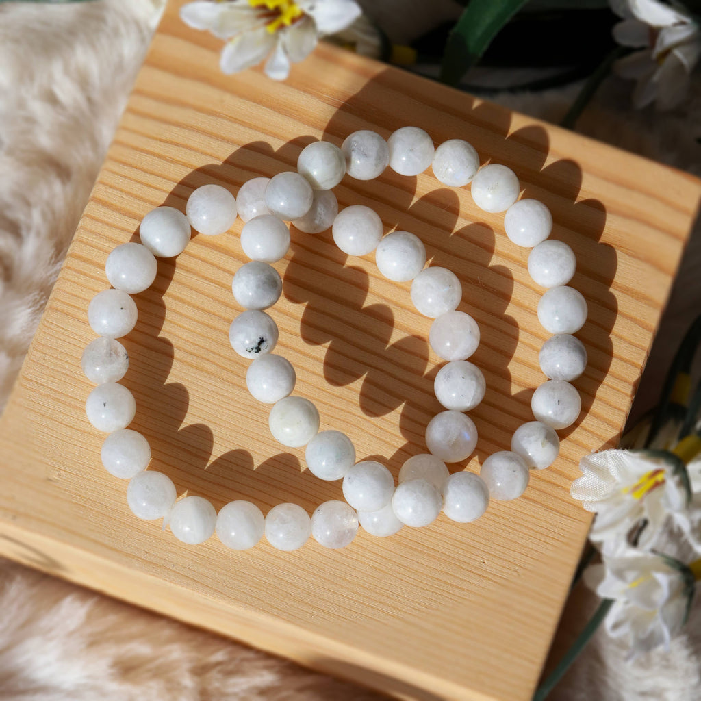 Rainbow Moonstone Round Beaded Bracelet 8 mm