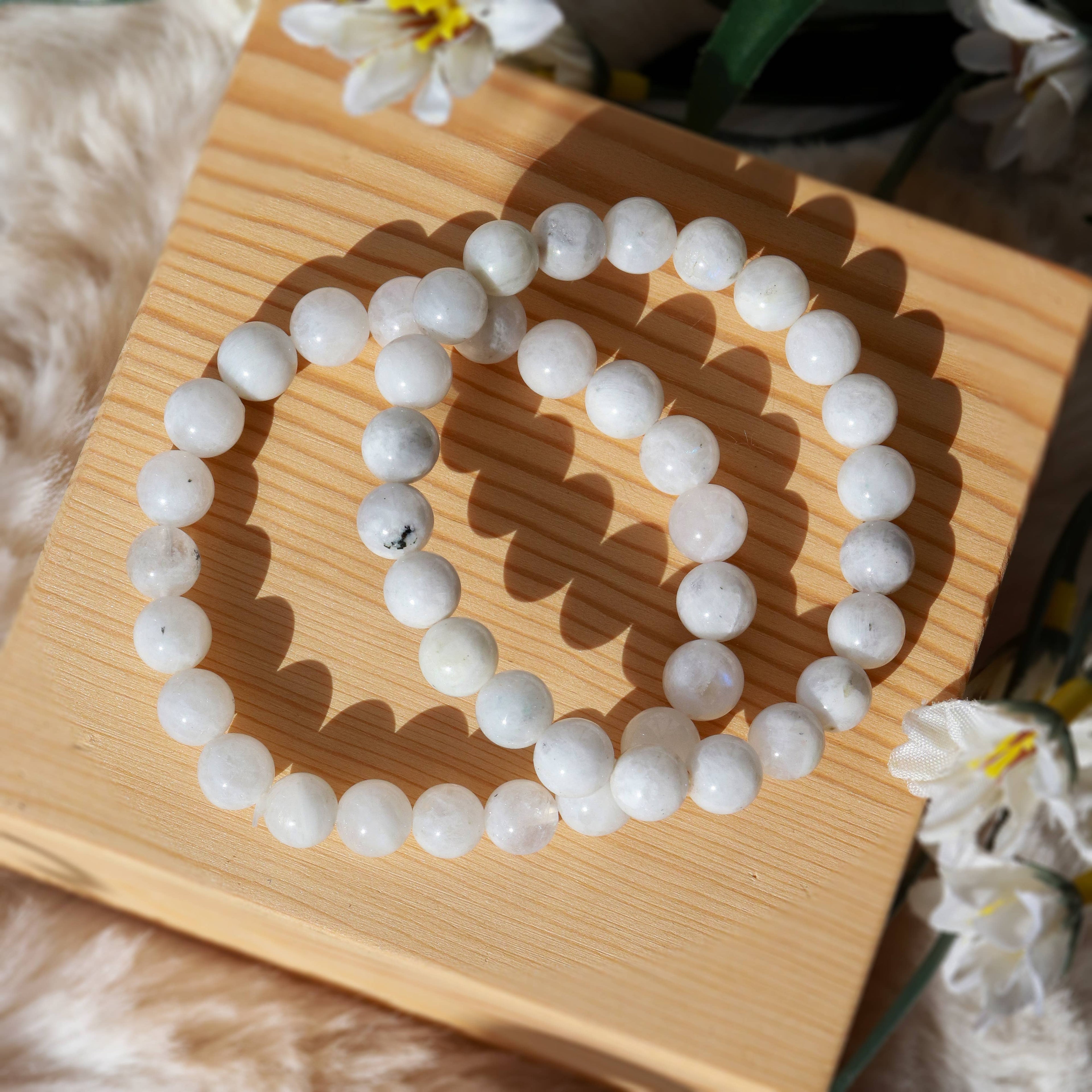 Rainbow Moonstone Round Beaded Bracelet 8 mm