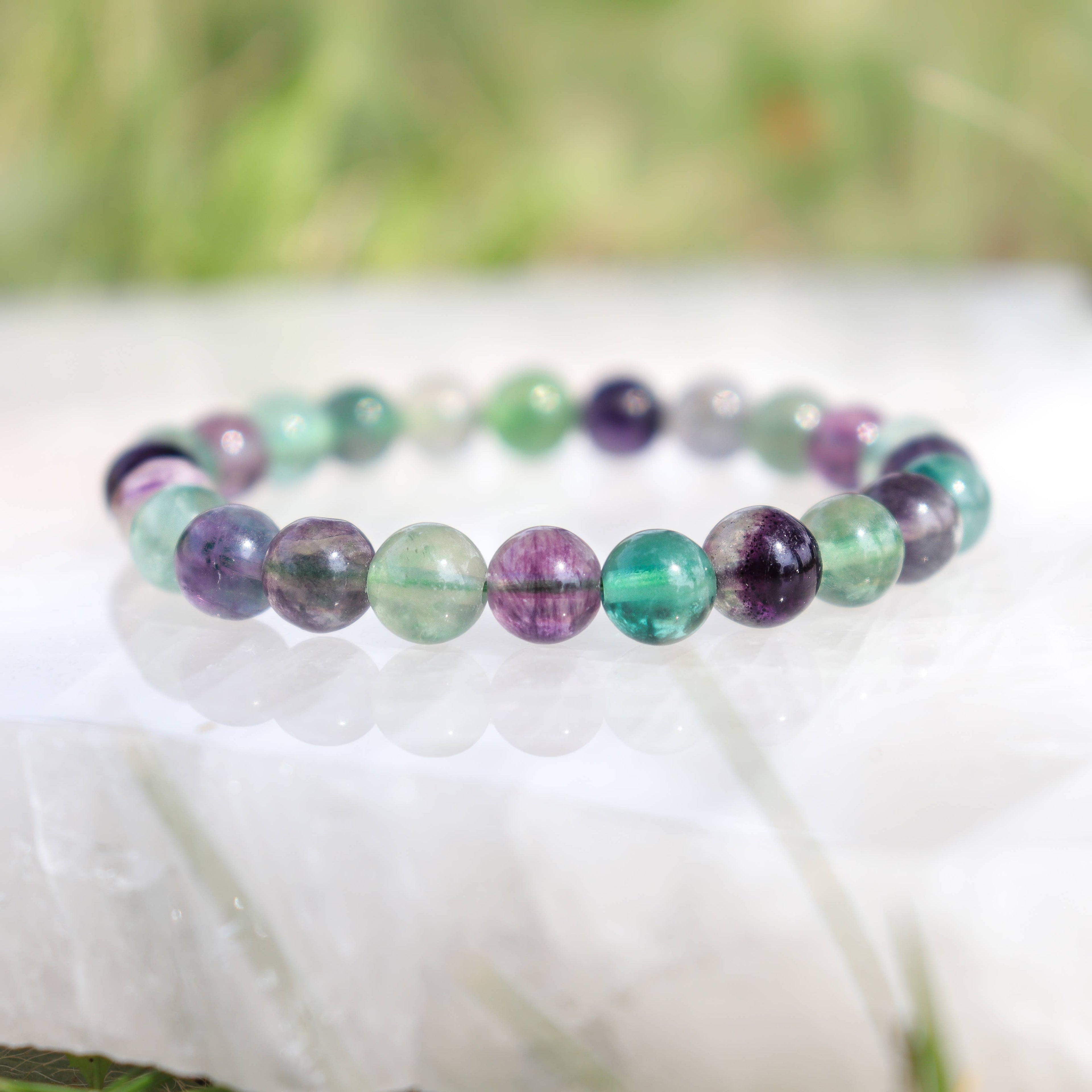 Rainbow Fluorite Round Beaded Bracelet 8 mm