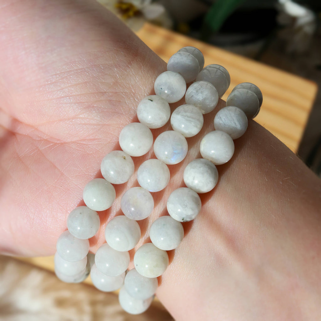 Rainbow Moonstone Round Beaded Bracelet 8 mm
