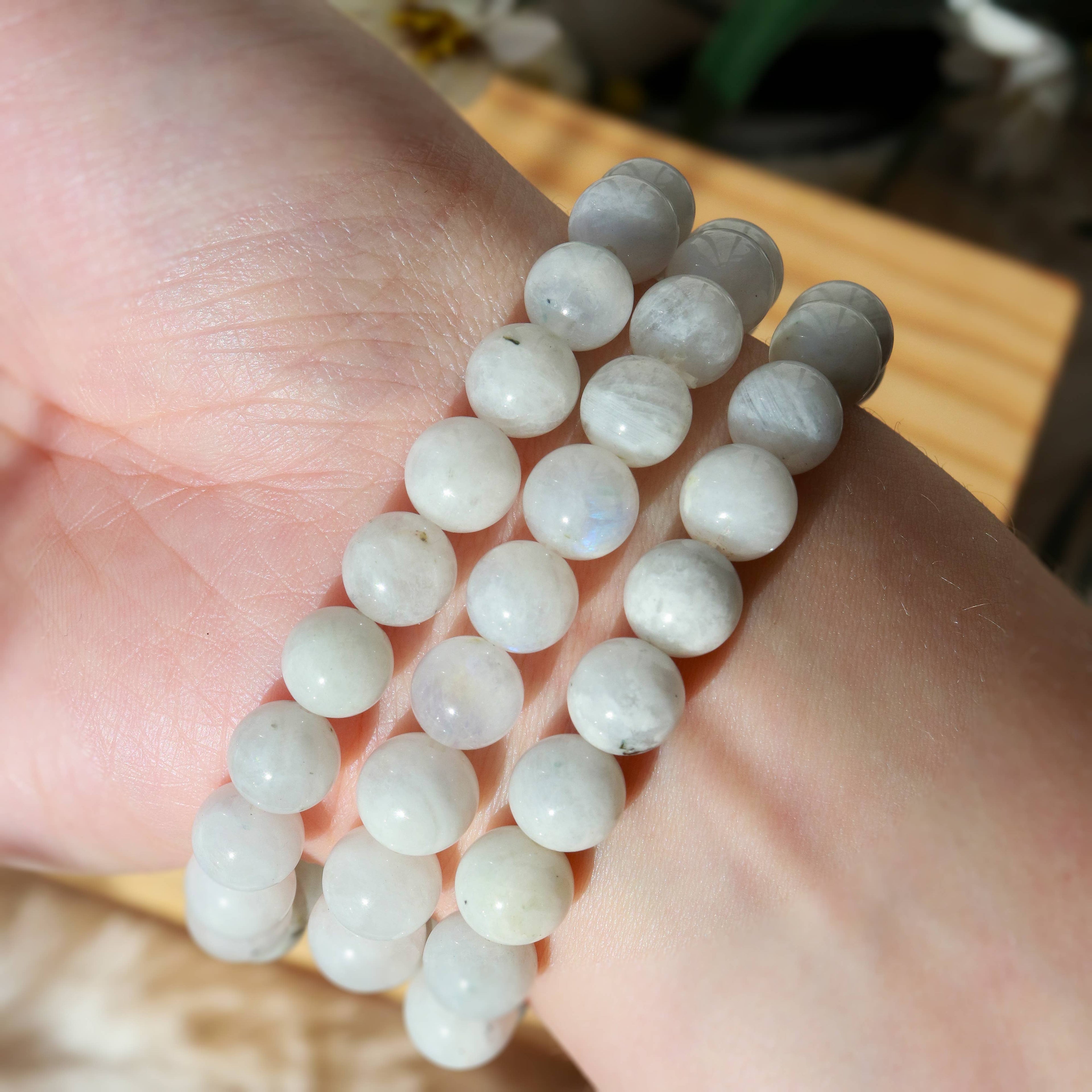 Rainbow Moonstone Round Beaded Bracelet 8 mm
