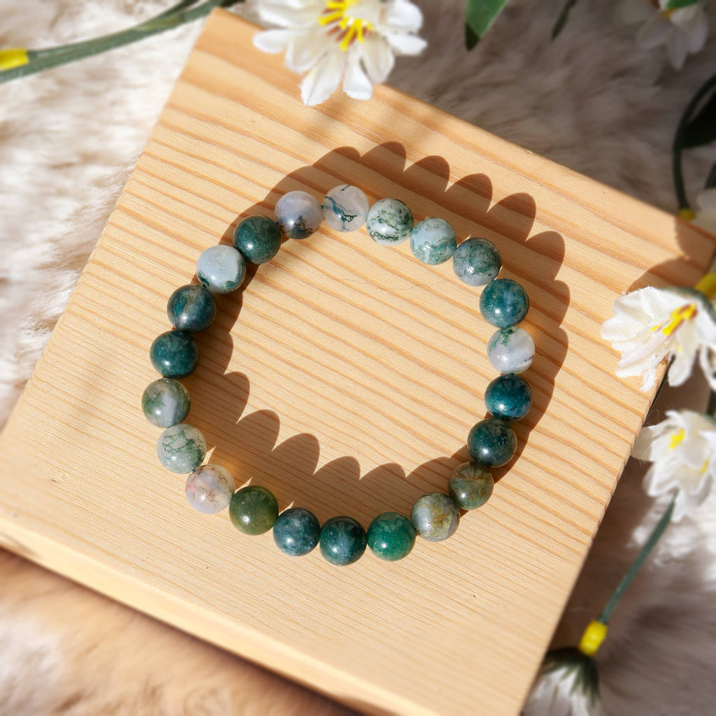 Moss Agate Round Beaded Bracelet 8 mm