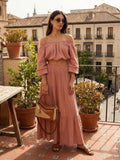 TINA PAIR UP | Smooth set long skirt and blouse - Natural fabric: Nude pink / One size