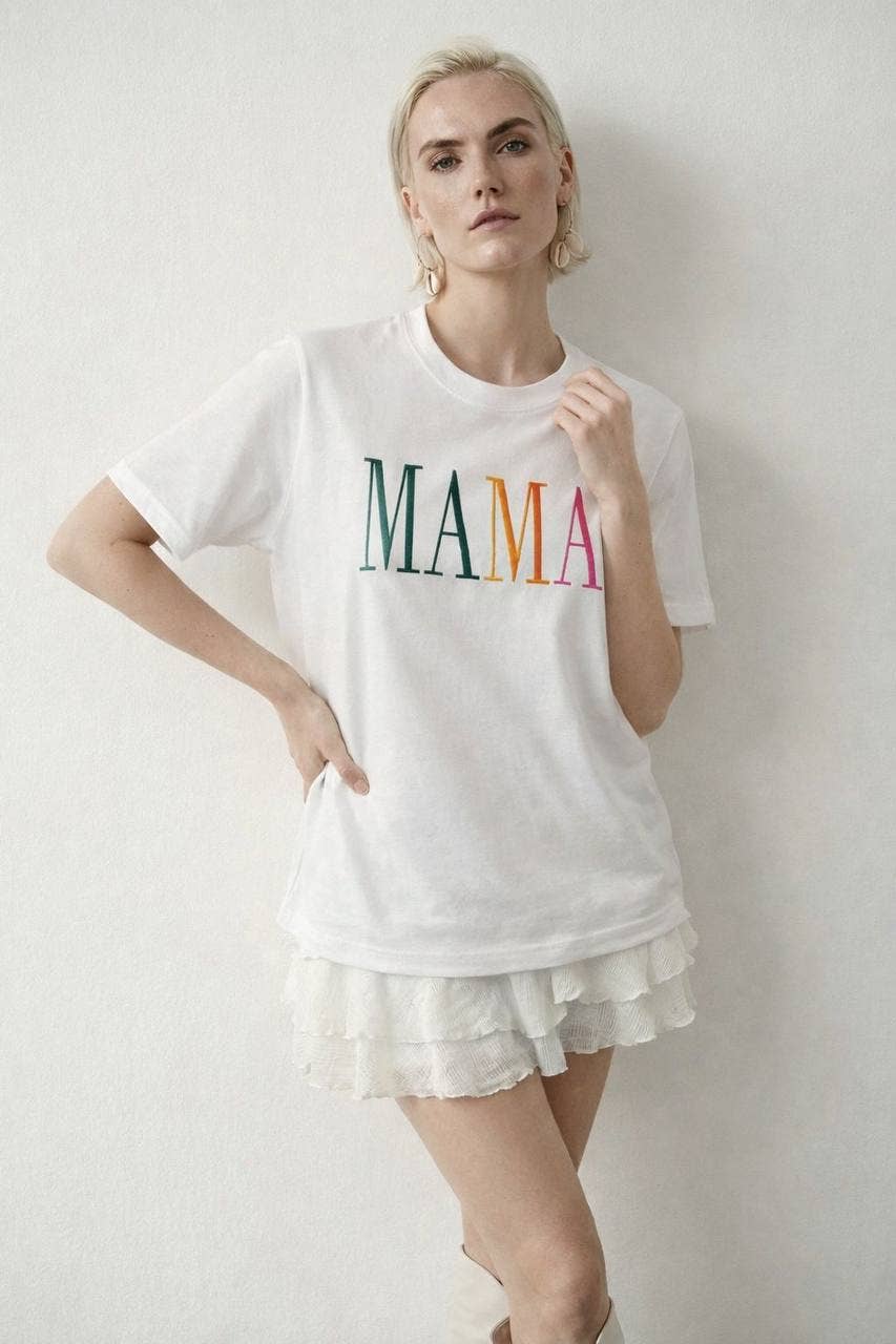 Mama Embroidery Cotton T-shirt