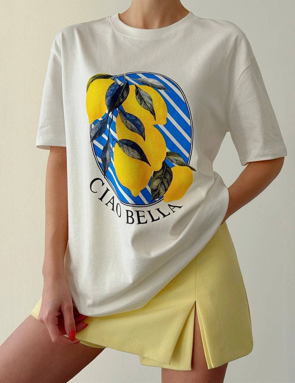 CIAO BELLA Lemon Cotton T-shirt: White