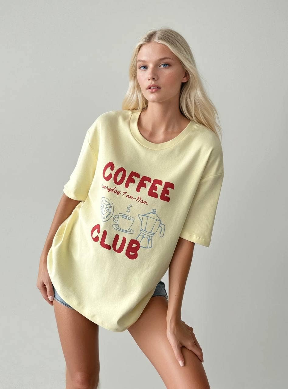 Coffee Club Cotton T-shirt: Butter Yellow