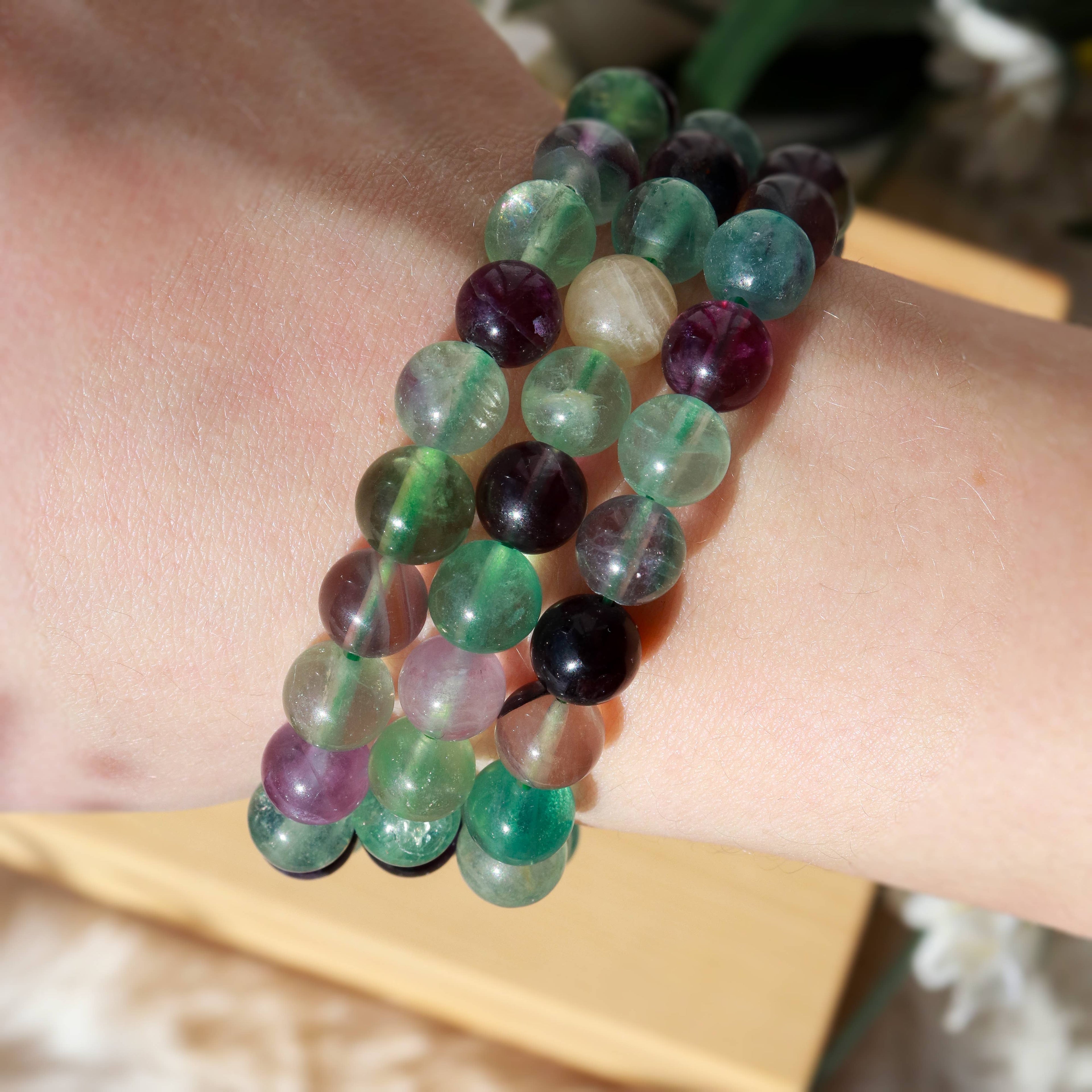 Rainbow Fluorite Round Beaded Bracelet 8 mm