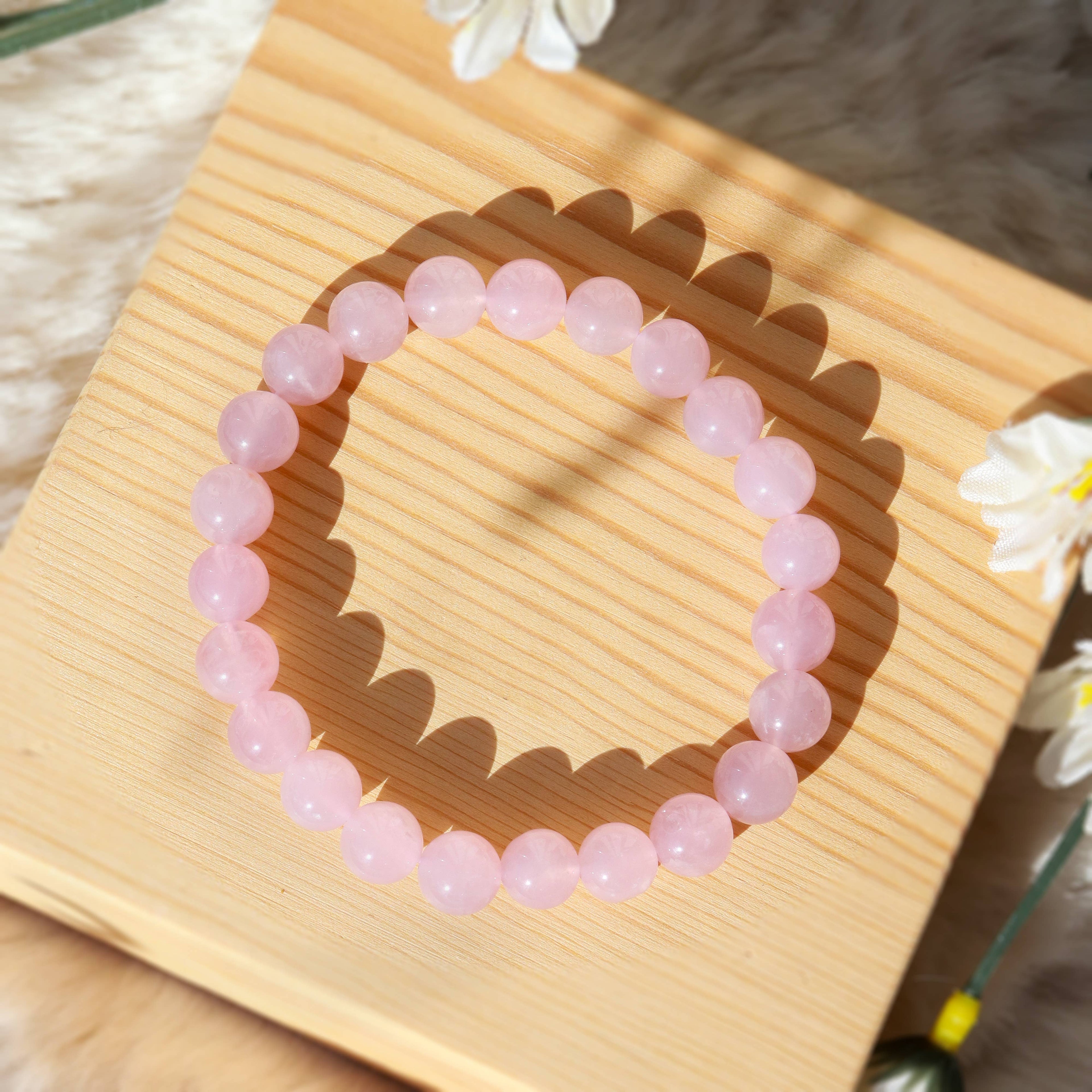 Rose Quartz Round Beaded Bracelet Size:8 mm