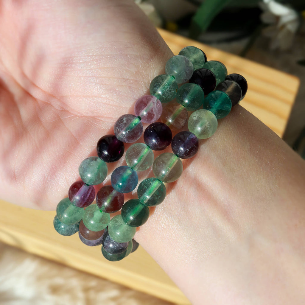 Rainbow Fluorite Round Beaded Bracelet 8 mm