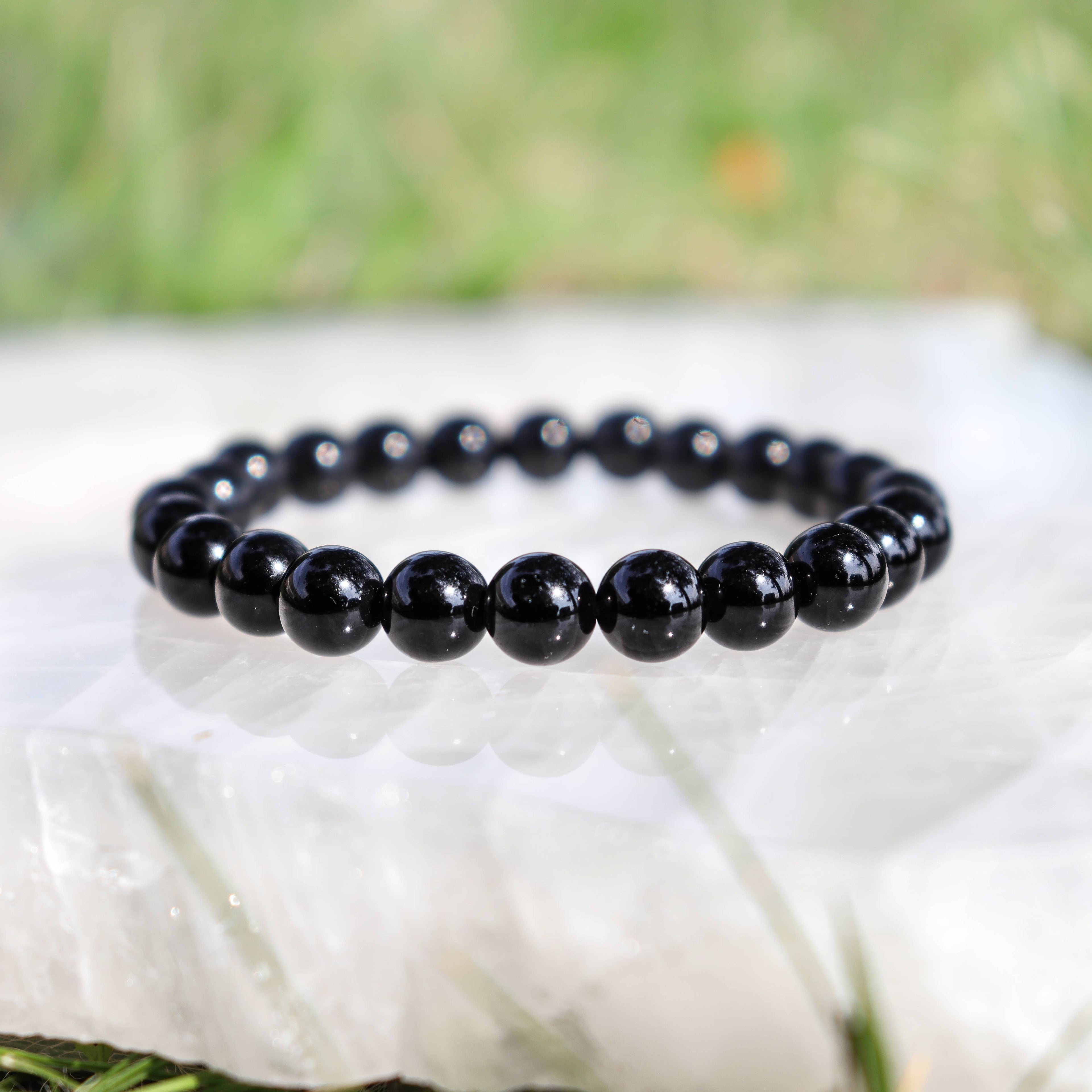 Black Tourmaline Round Beaded Bracelet for Protection 8 mm