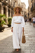 DONITA PAIR UP Smooth set long skirt and blouse - Natural fabric: Broken white / One size