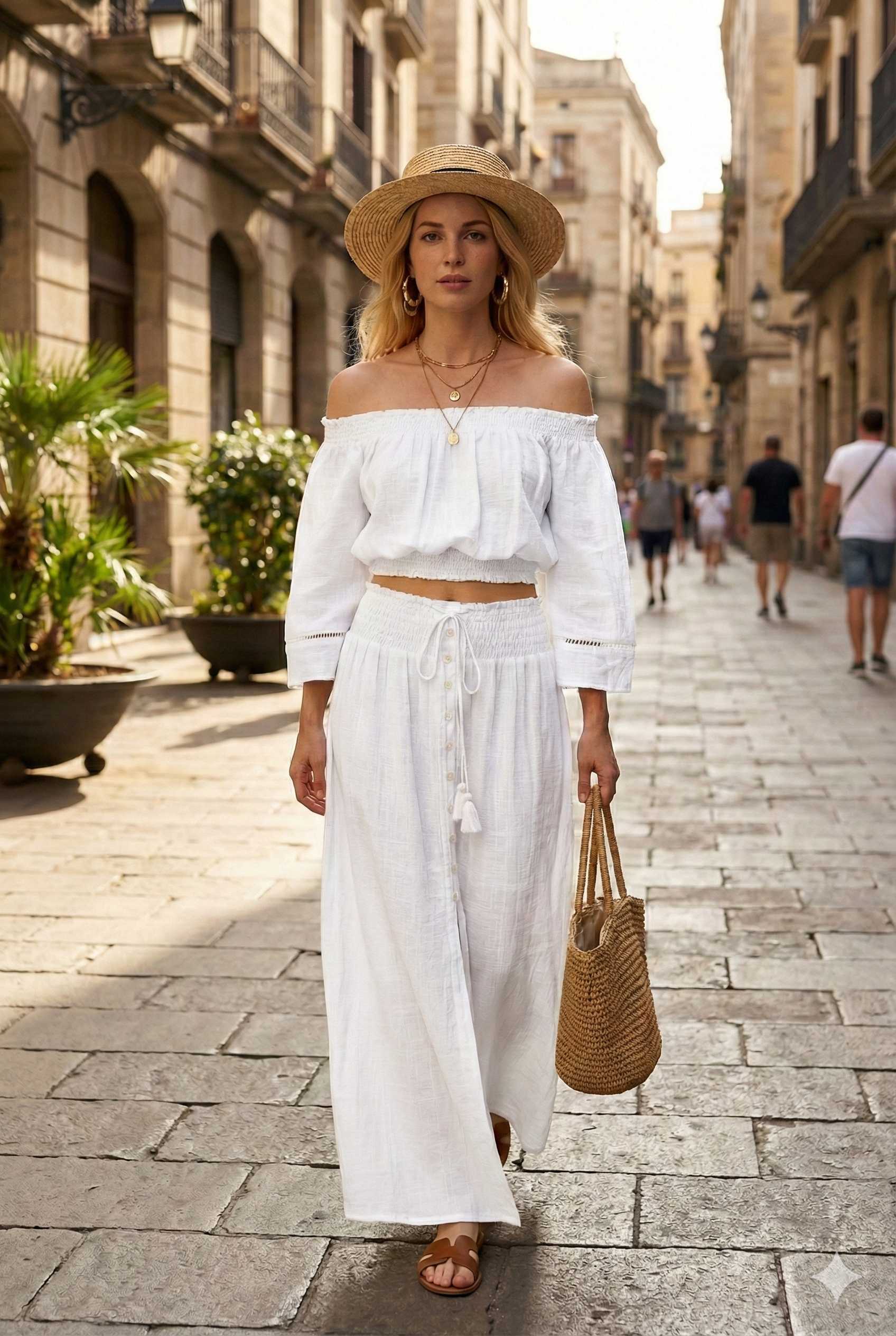 DONITA PAIR UP Smooth set long skirt and blouse - Natural fabric: Broken white / One size