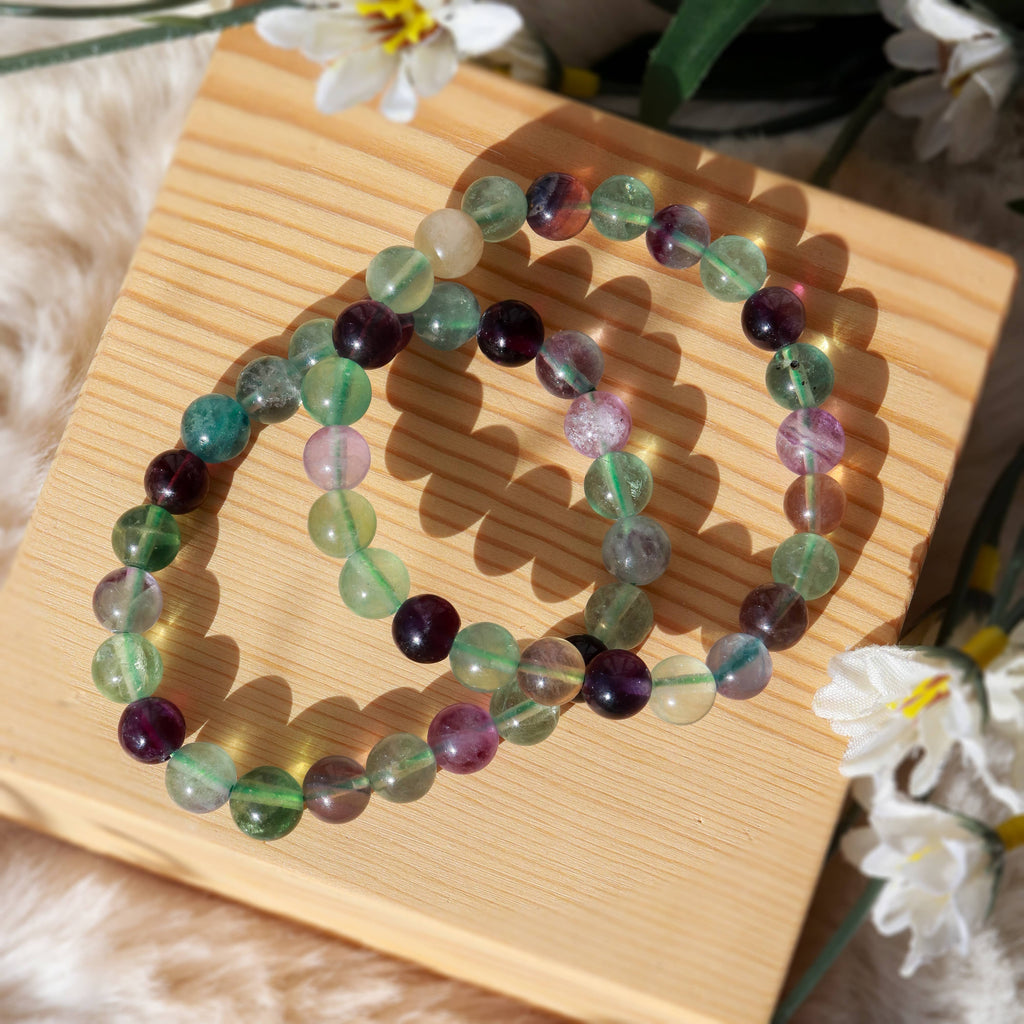 Rainbow Fluorite Round Beaded Bracelet 8 mm