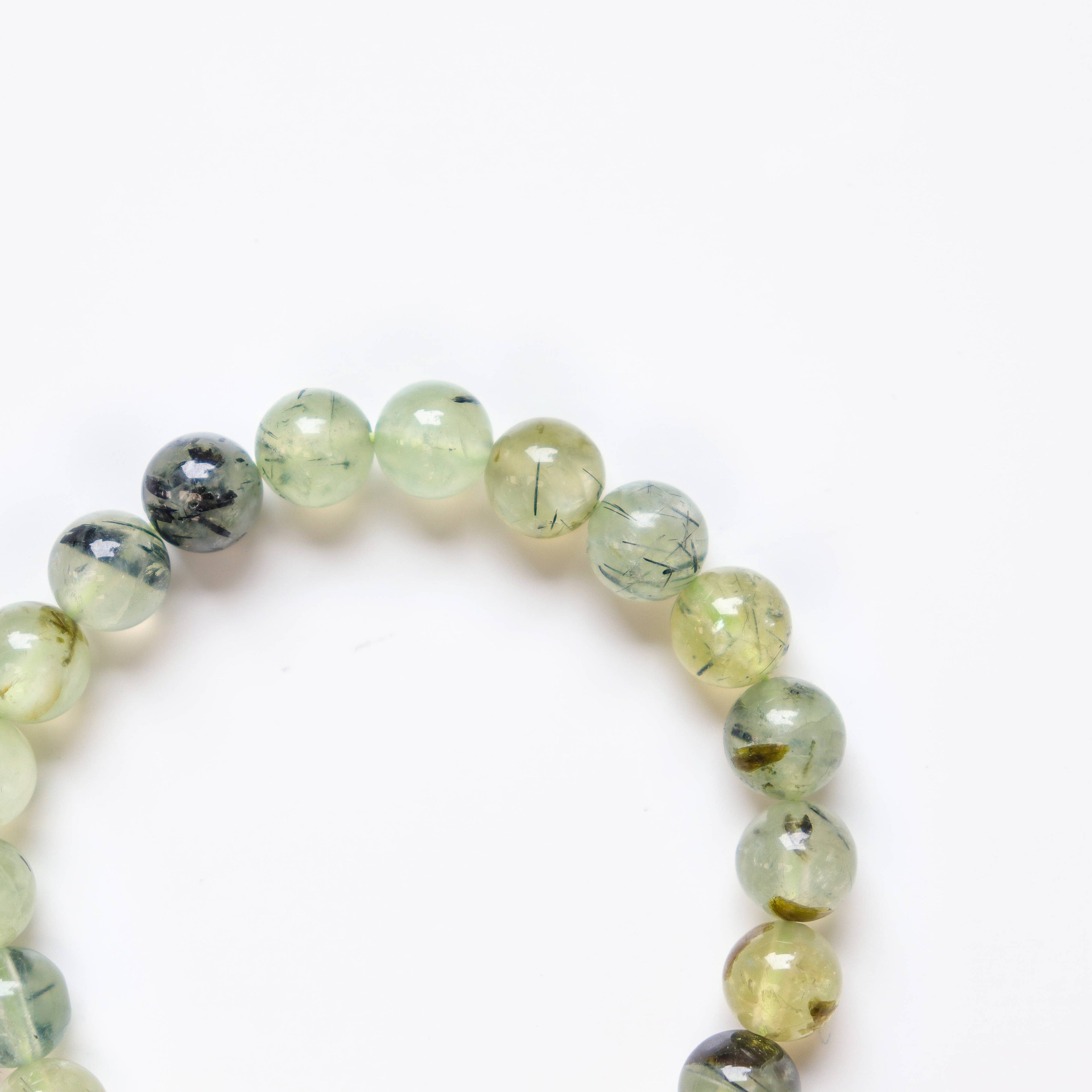 Epidote In Prehnite with Black Tourmaline Beaded Bracelet 8 mm