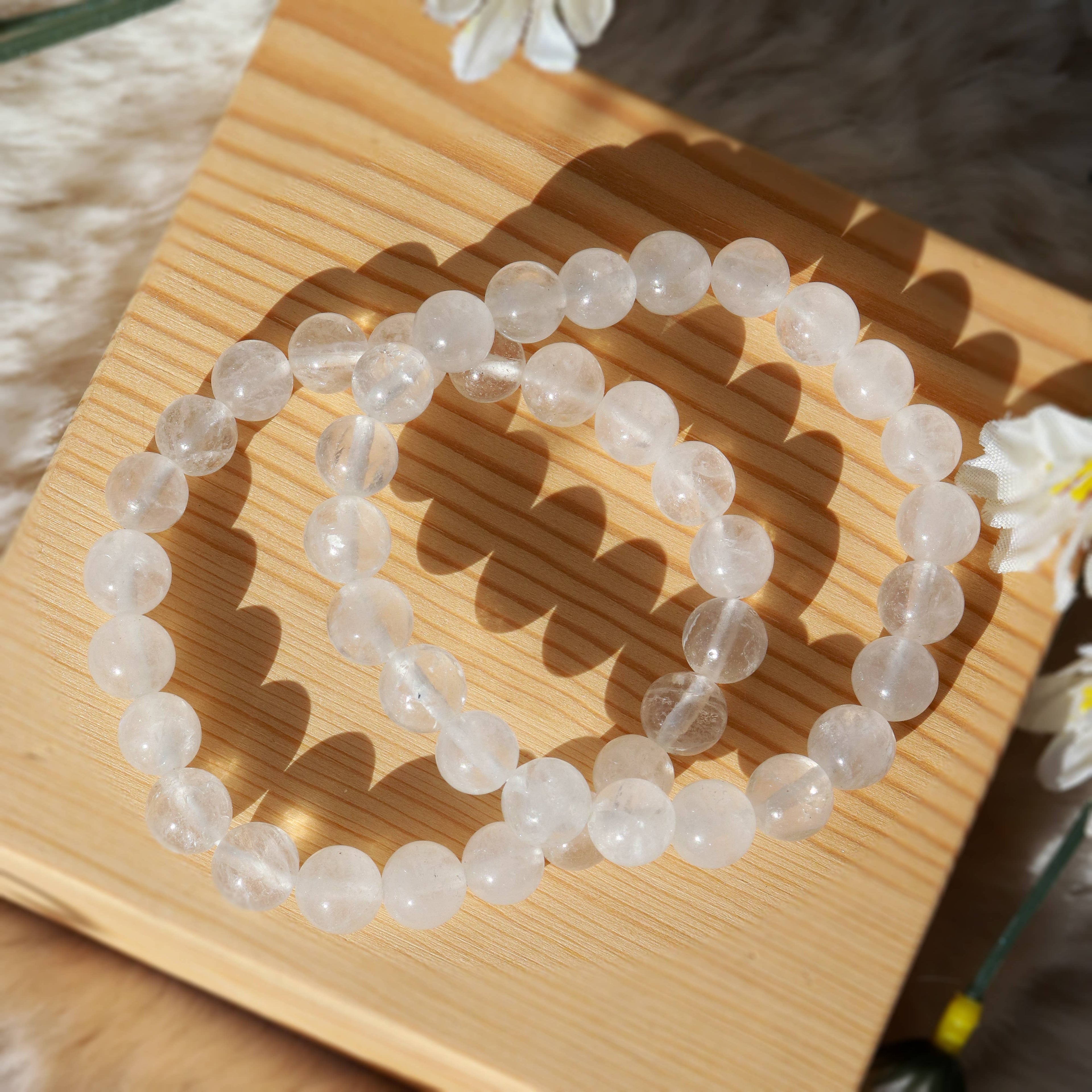 Clear Quartz Round Beaded Bracelet 8 mm