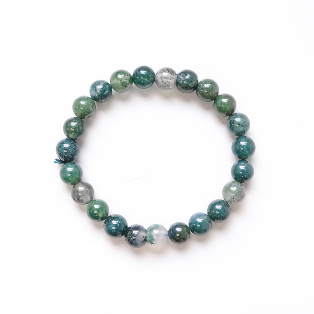 Moss Agate Round Beaded Bracelet 8 mm