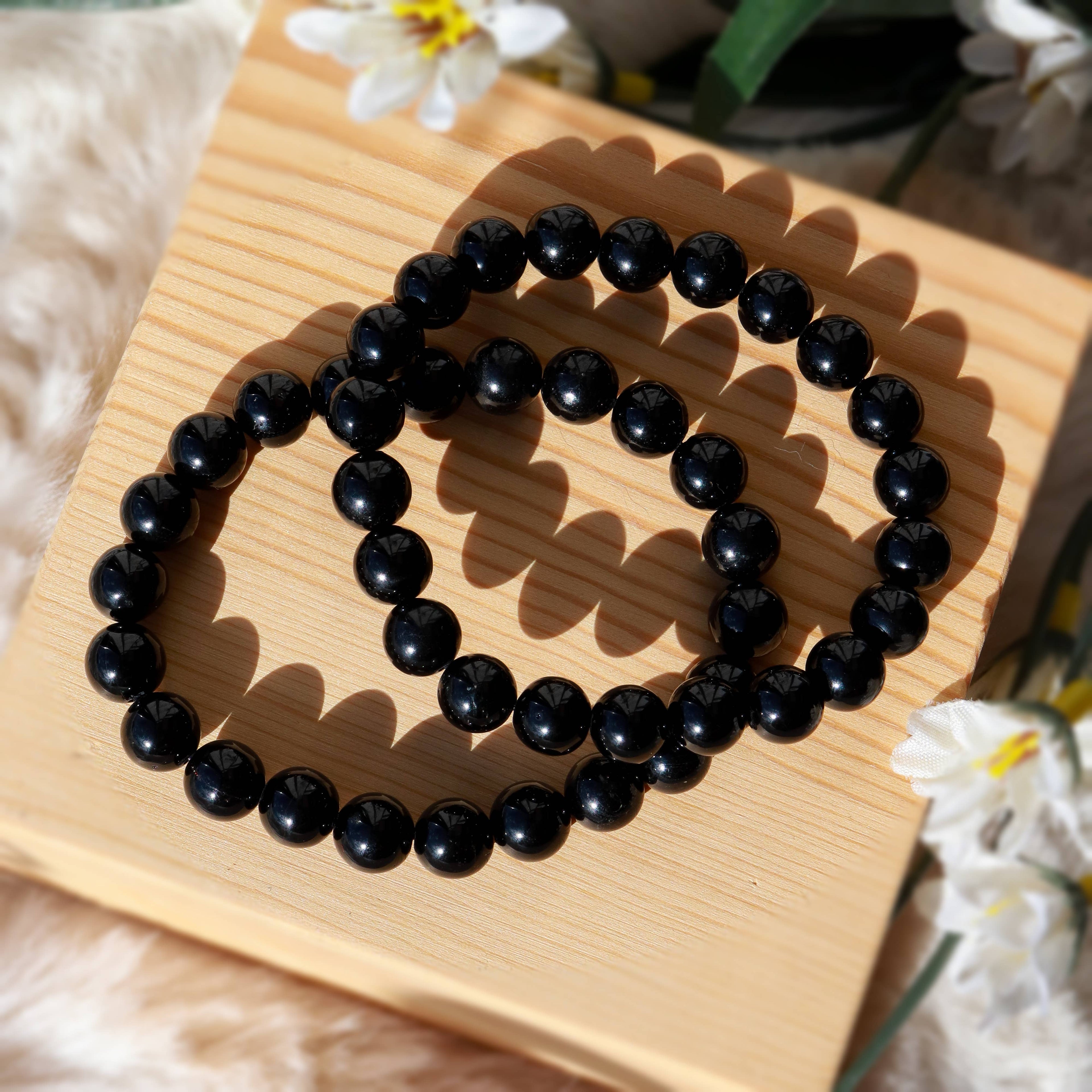 Black Tourmaline Round Beaded Bracelet for Protection 8 mm