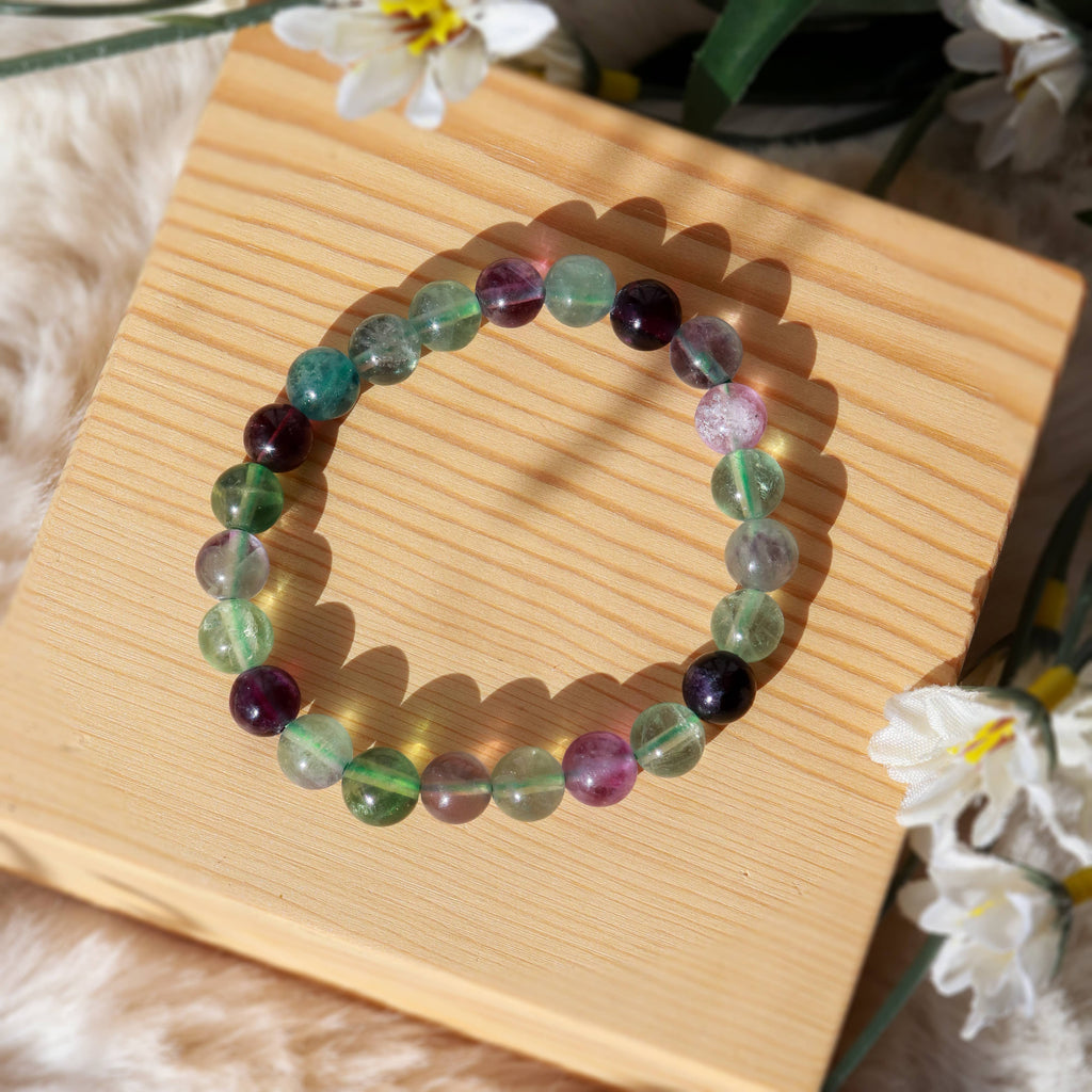 Rainbow Fluorite Round Beaded Bracelet 8 mm