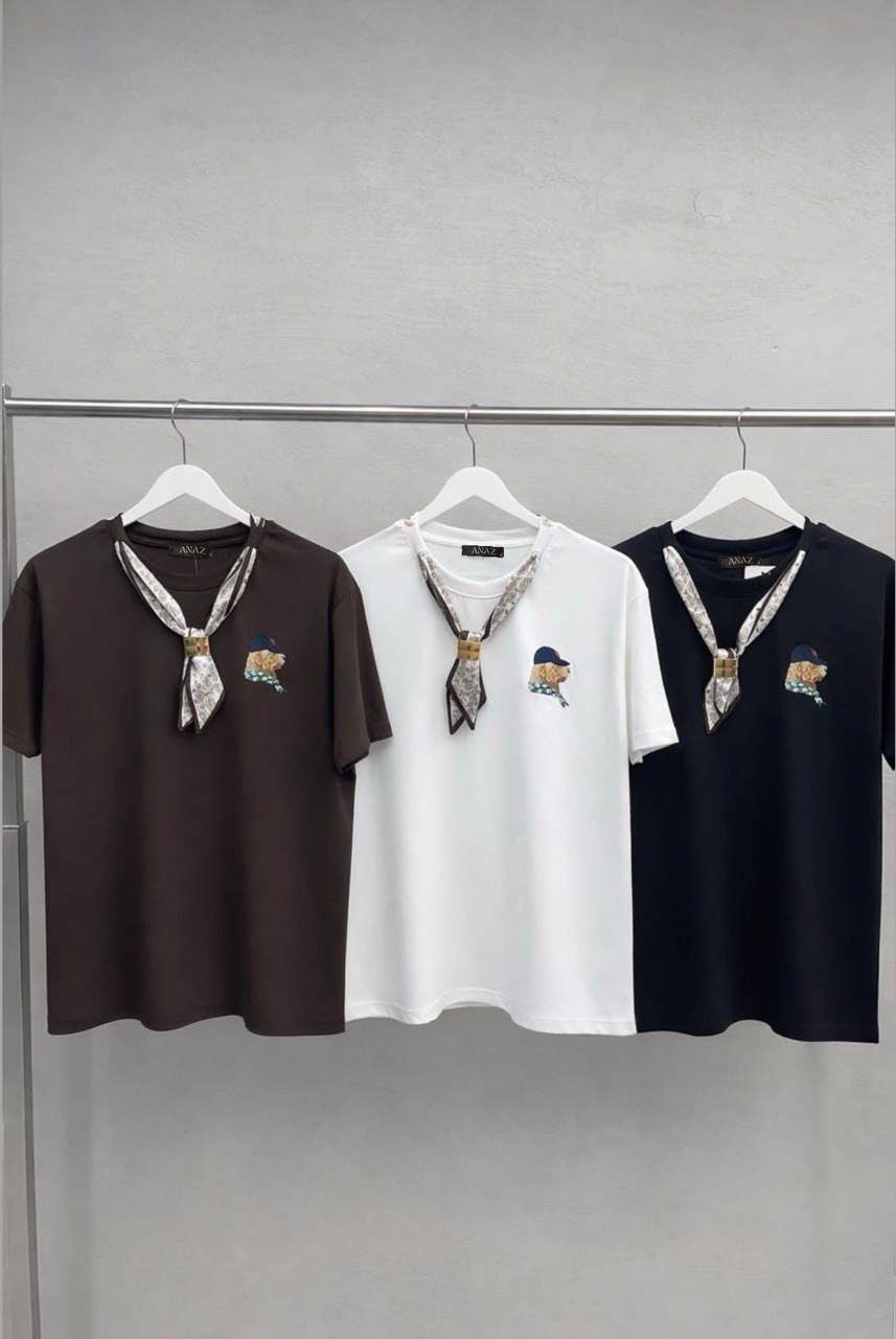 Moira Scarf-Accented Embroidered Polo Dog T-shirts