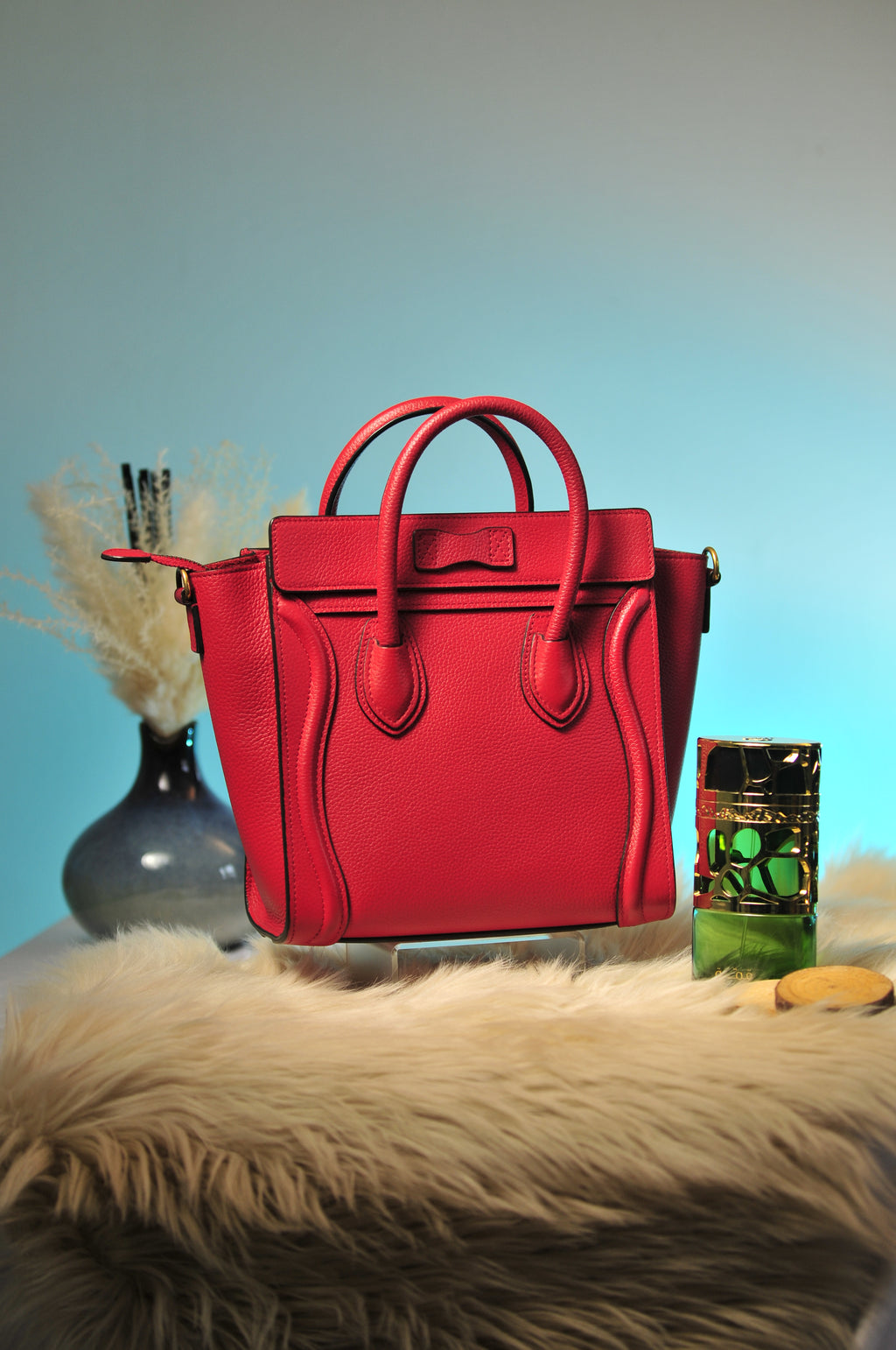 Celine Red Nano Luggage Handbag