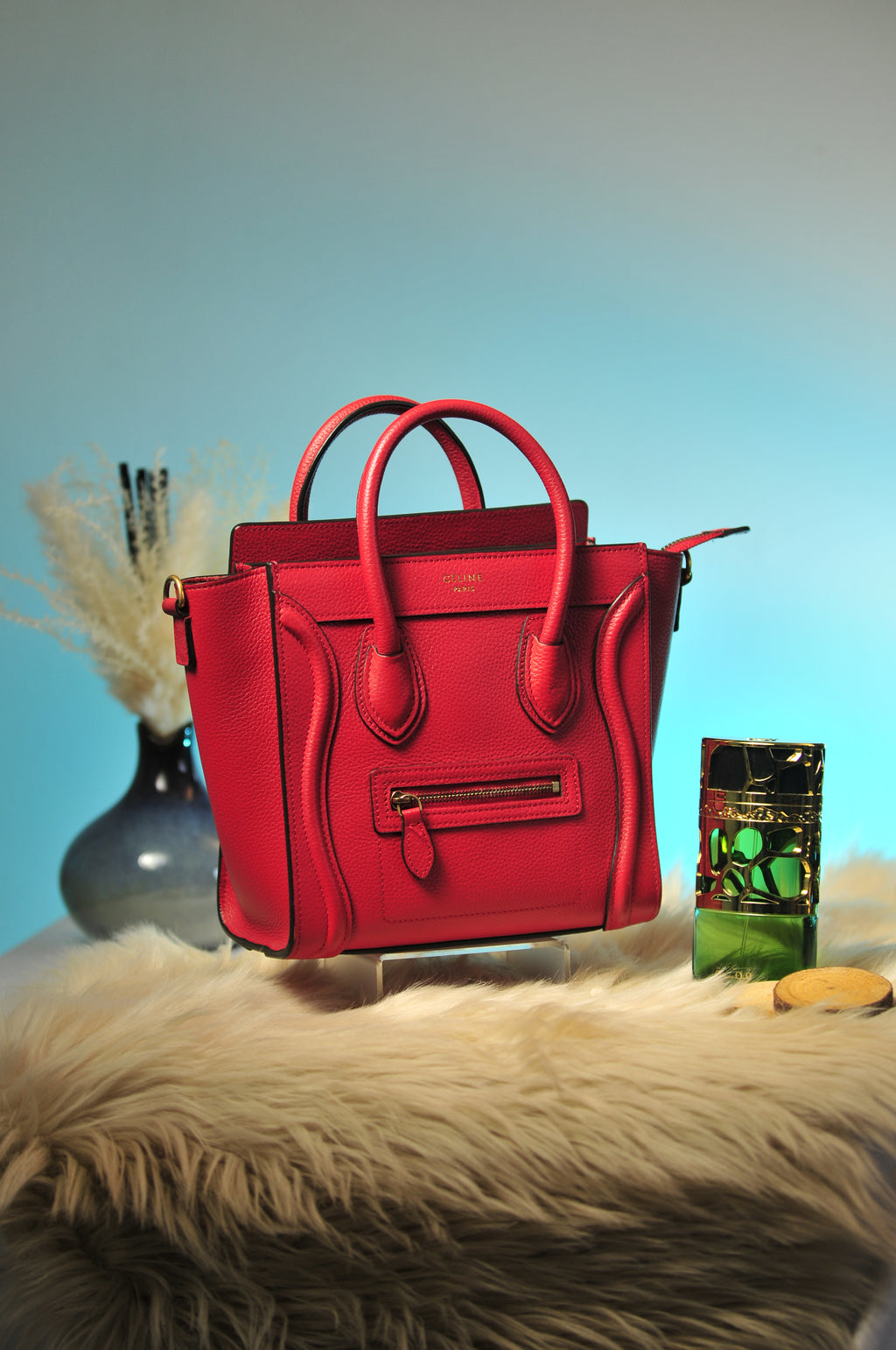 Celine Red Nano Luggage Handbag
