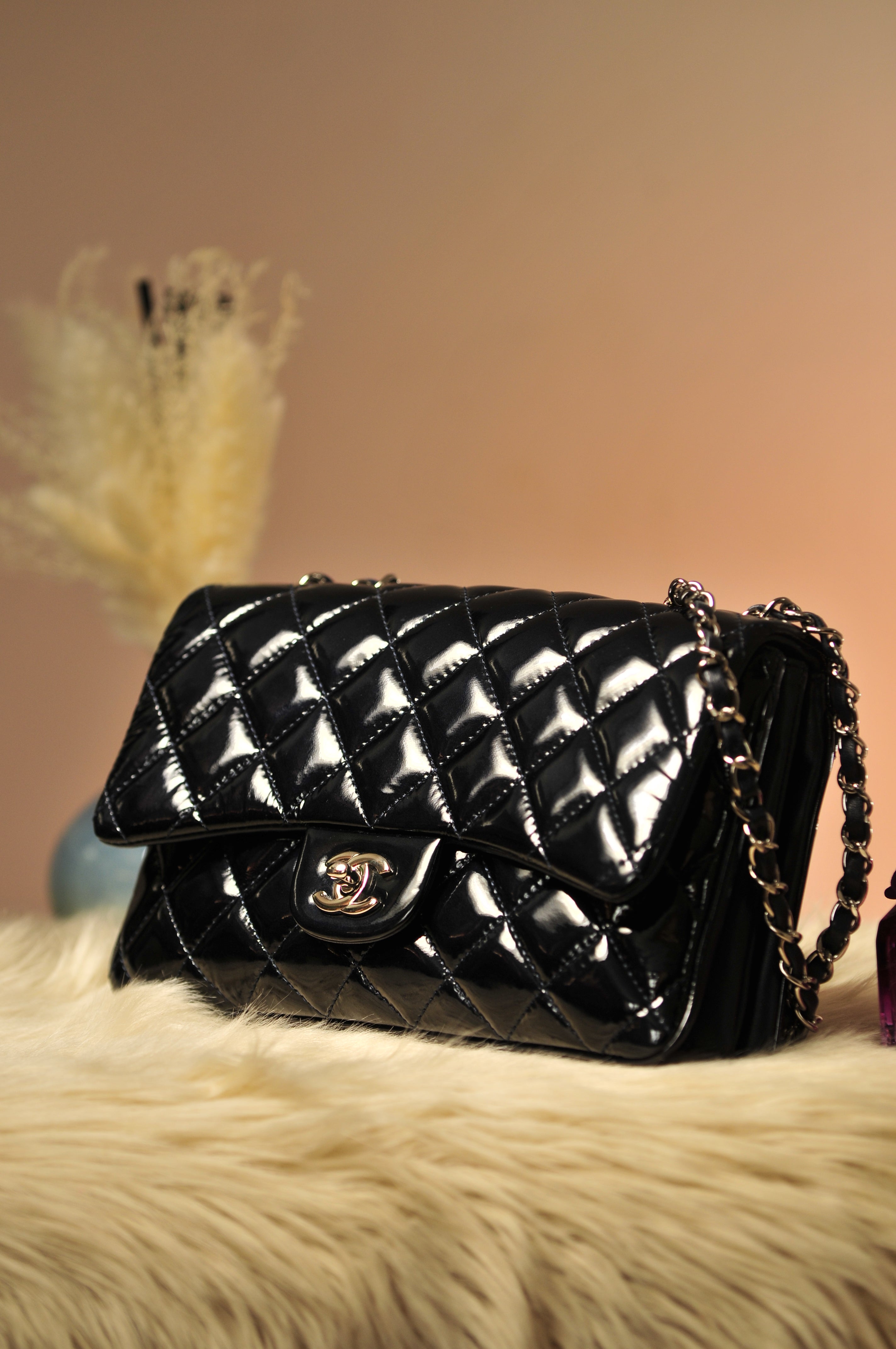 Chanel Single Flap in Patent Leather in Rare Midnight Blue Color