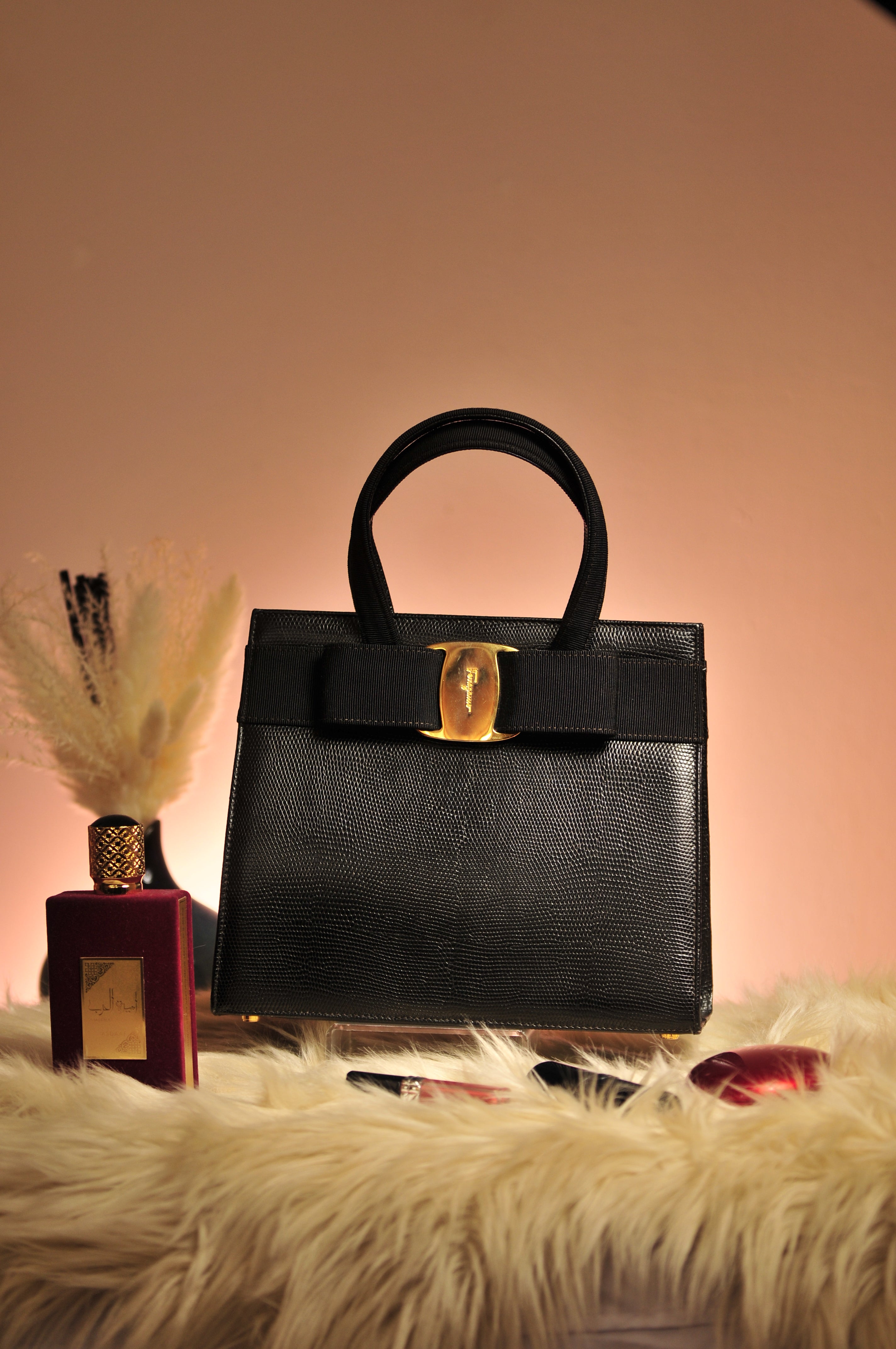 Salvatore Ferragamo Top Handle Bag in Embossed Leather with Shoulder Strap