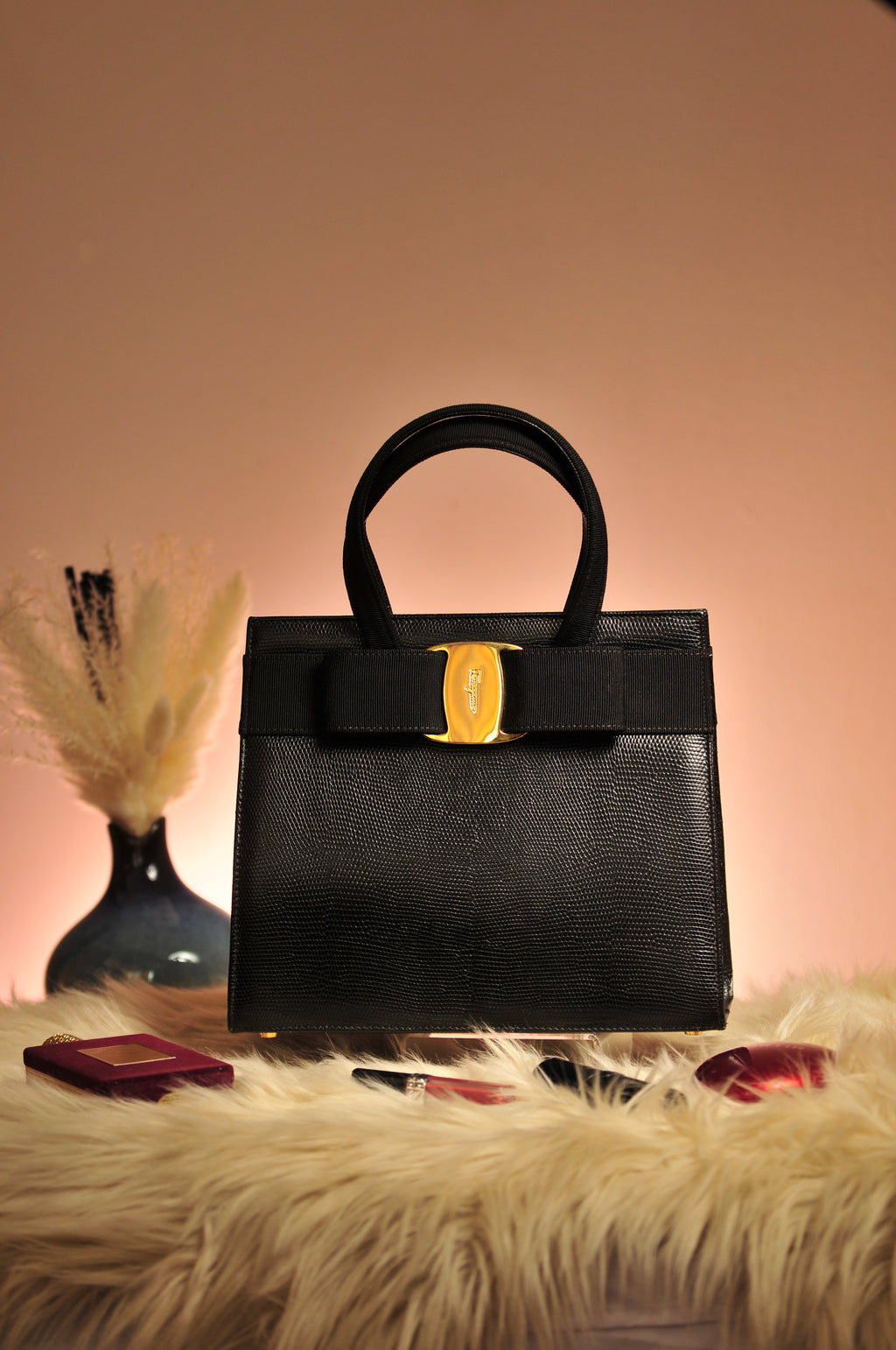 Salvatore Ferragamo Top Handle Bag in Embossed Leather with Shoulder Strap