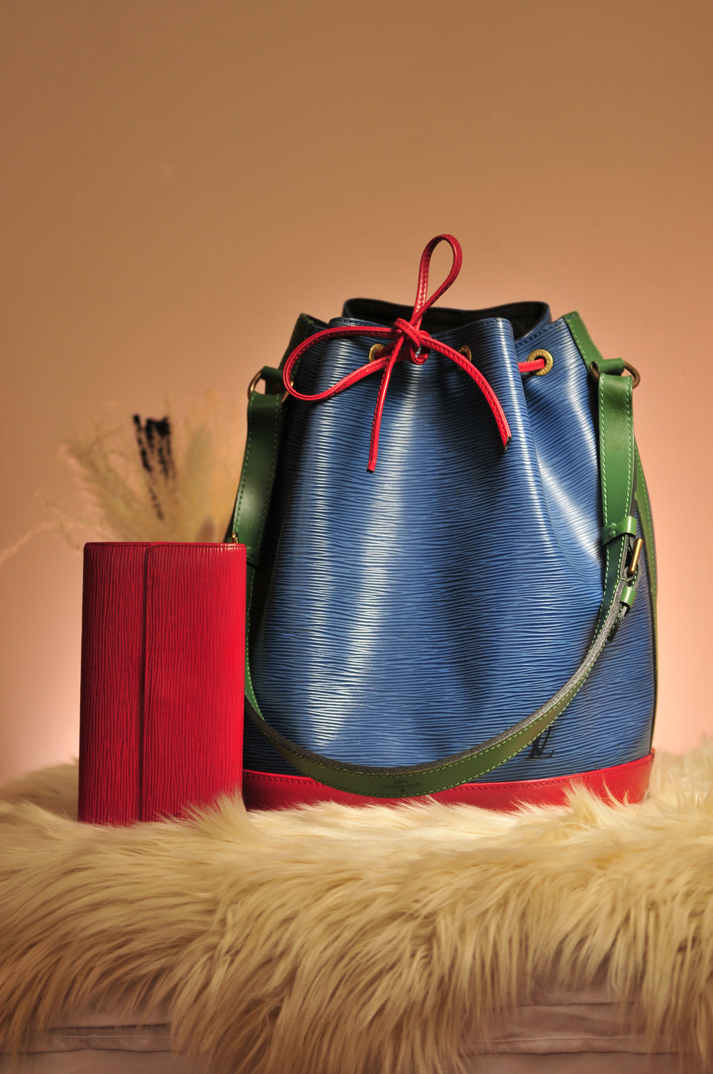 Louis Vuitton Tricolor Epi Leather Bucket Bag Paired with Epi Leather Red Leather Long Wallet