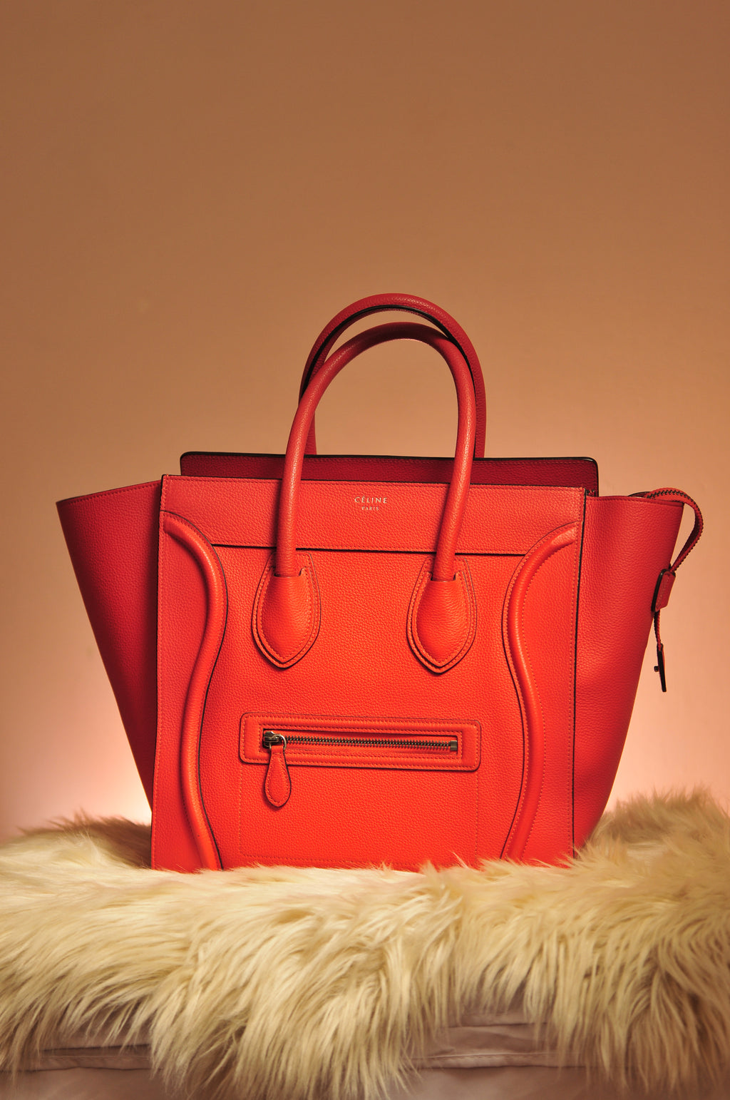 Celine Mini Luggage in Deep Orange Leather