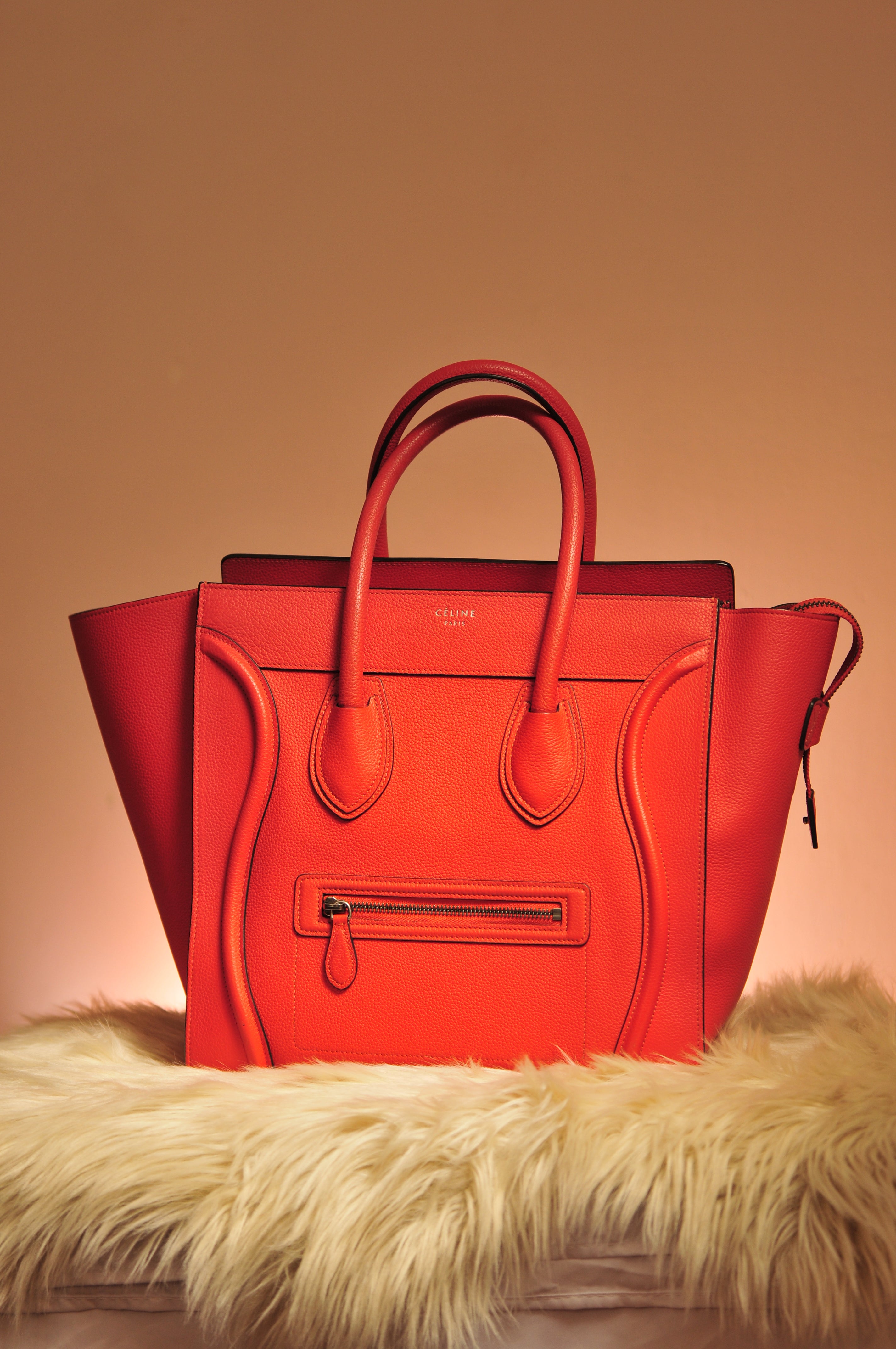 Celine Mini Luggage in Deep Orange Leather